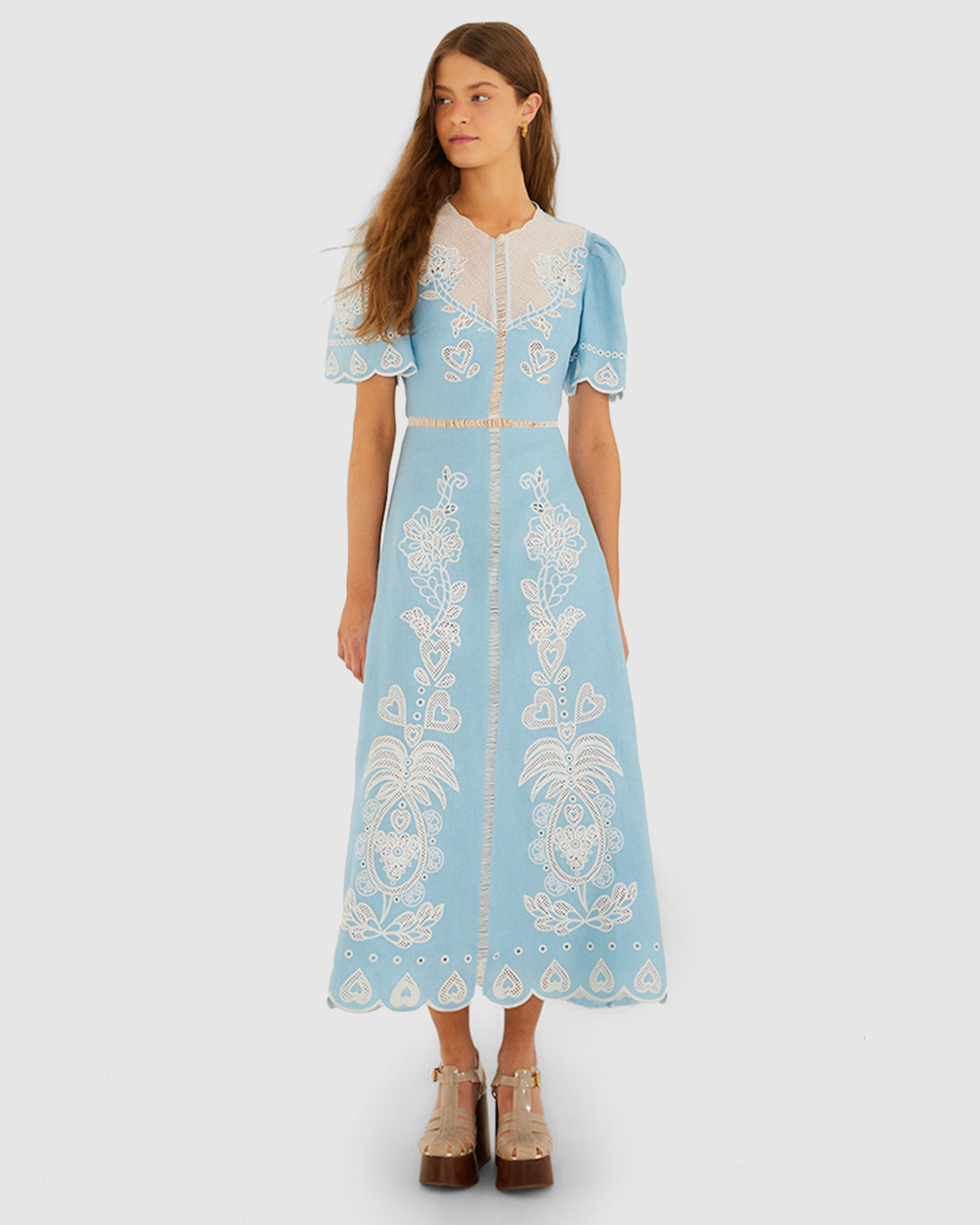 Embroidery Short Sleeve Midi Dress