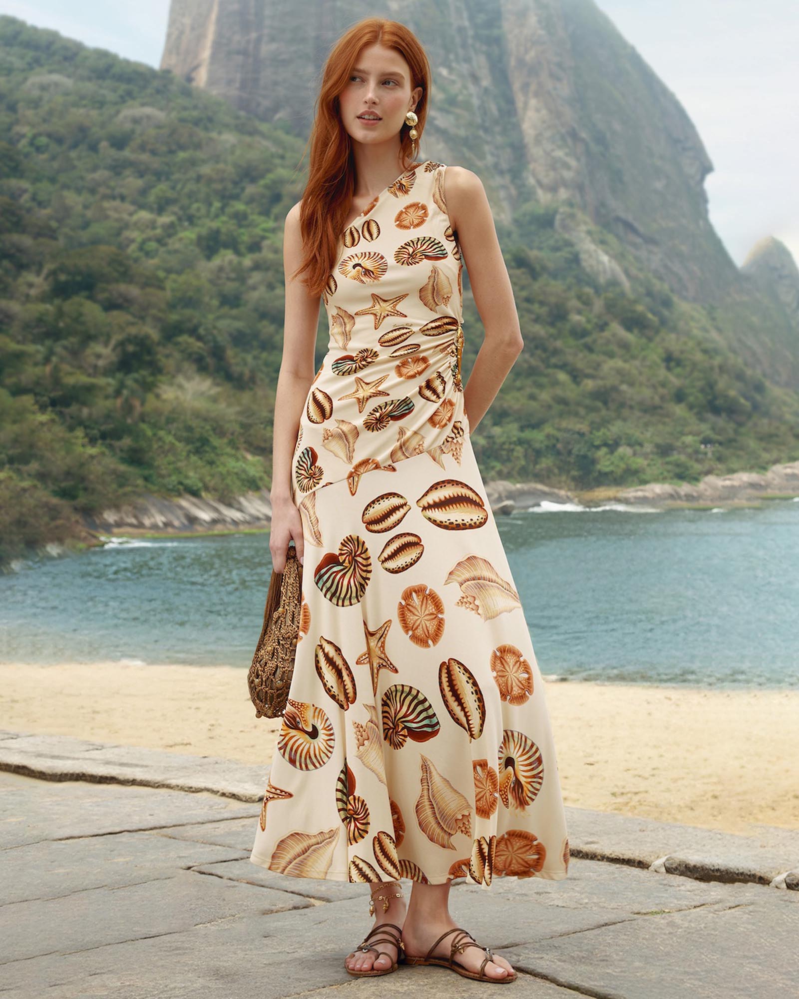 Marine Shells One Shoulder Maxi Dress