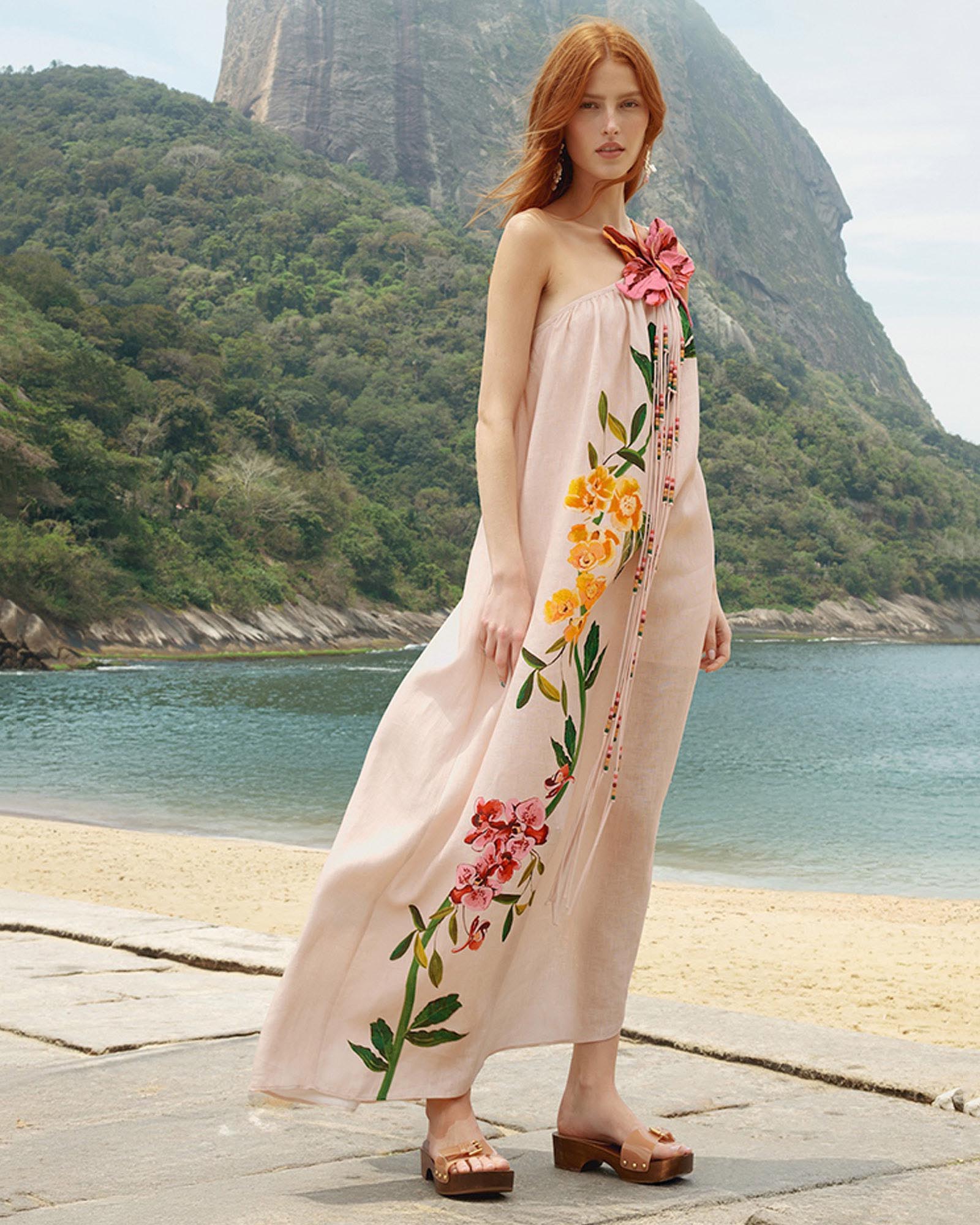 Garden Terrace Pink One Shoulder Maxi Dress