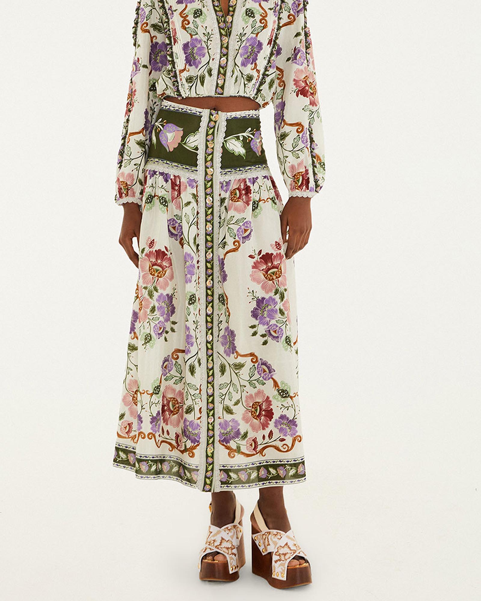 Rococo Flowers Cream Midi Skirt