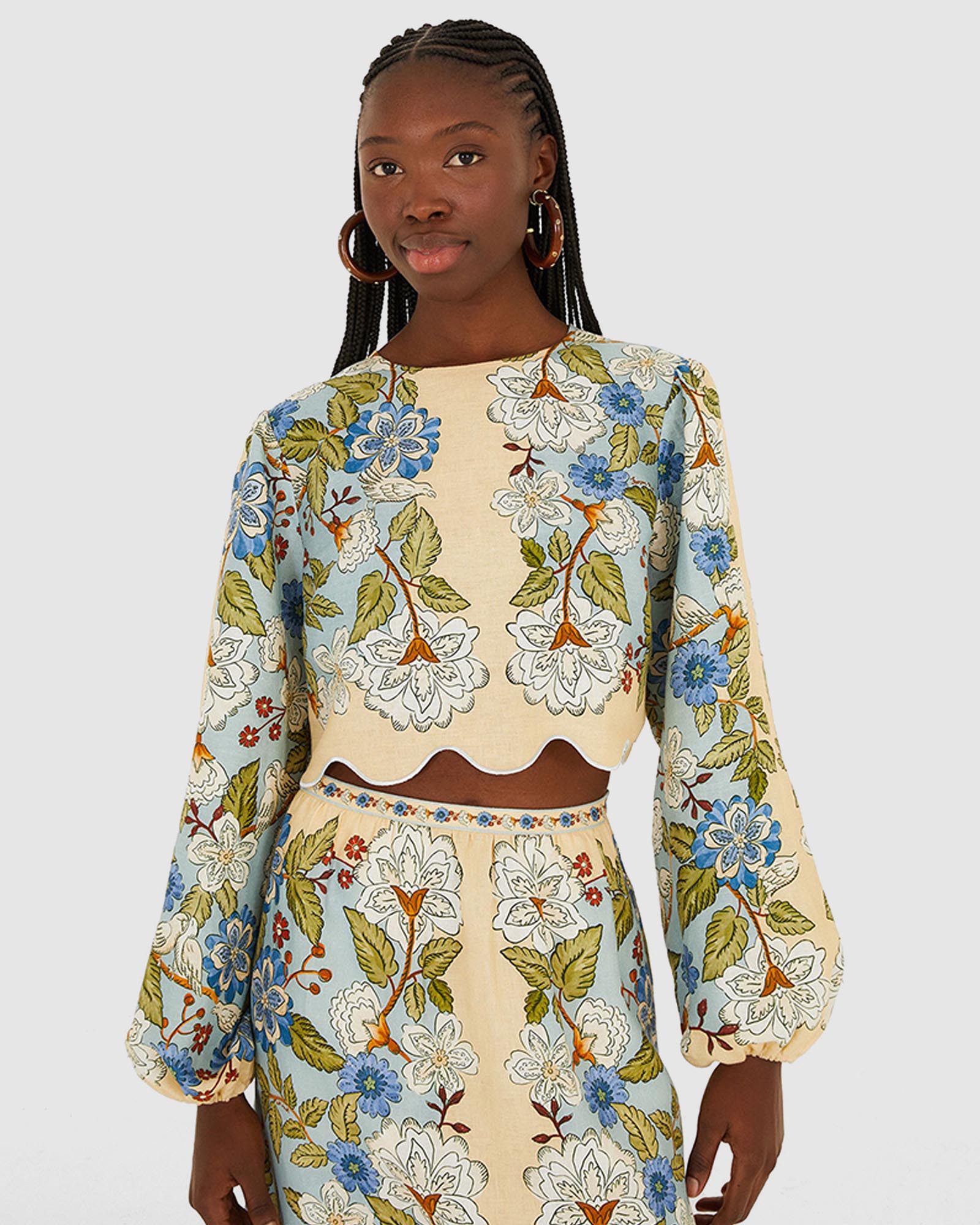 Garden Scarf Blue Long Sleeve Blouse