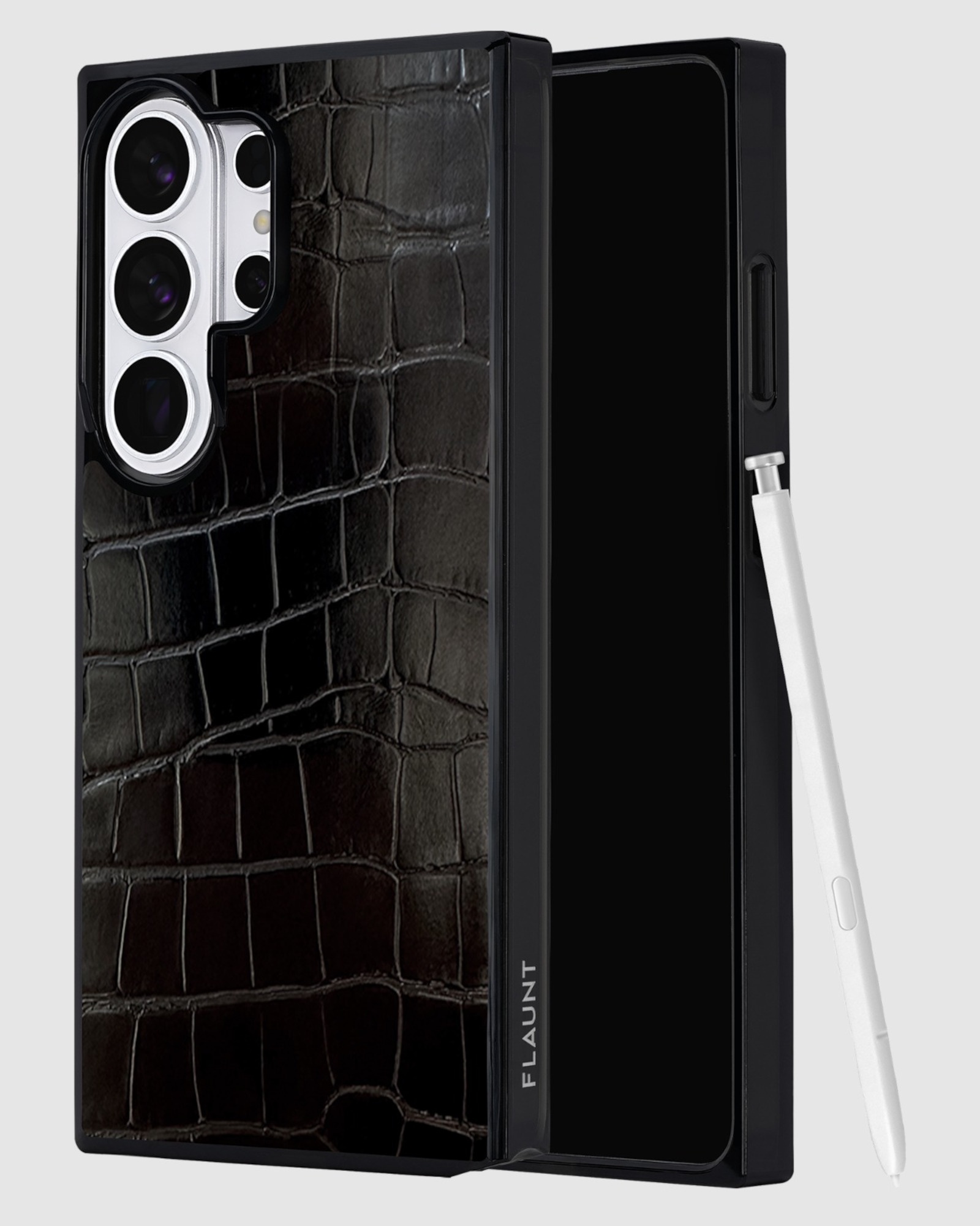 Flaunt Square Black Crocodile Faux Leather w/ Magnet for S26 Ultra