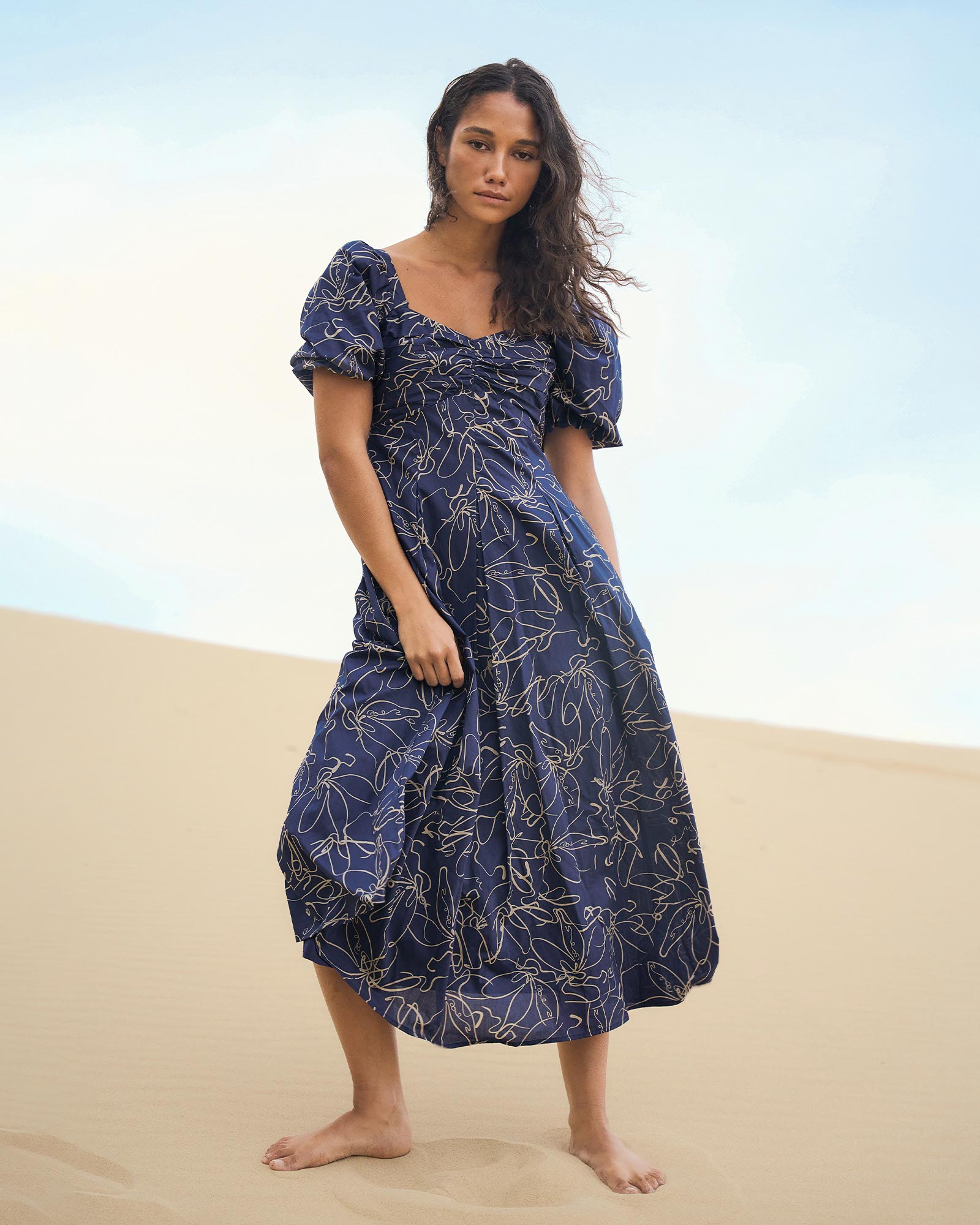 Leen Puff Sleeve Midi Dress