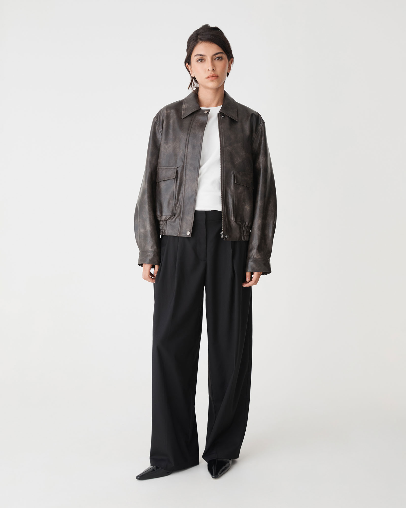 Ada Faux Leather Bomber Jacket