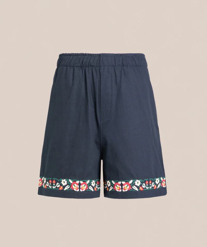 Embroidery Twill Floral Shorts