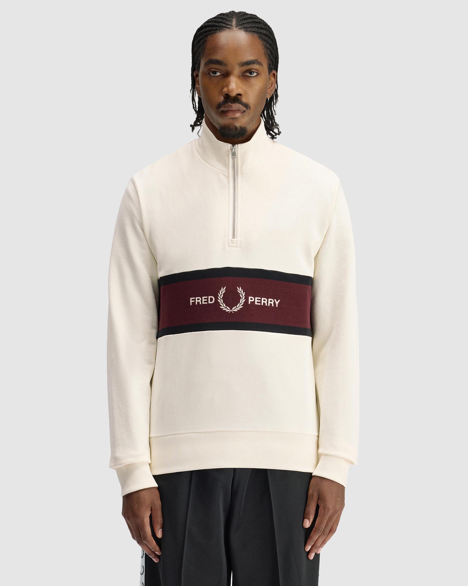 Embroidered Panel Half Zip Sweatshirt