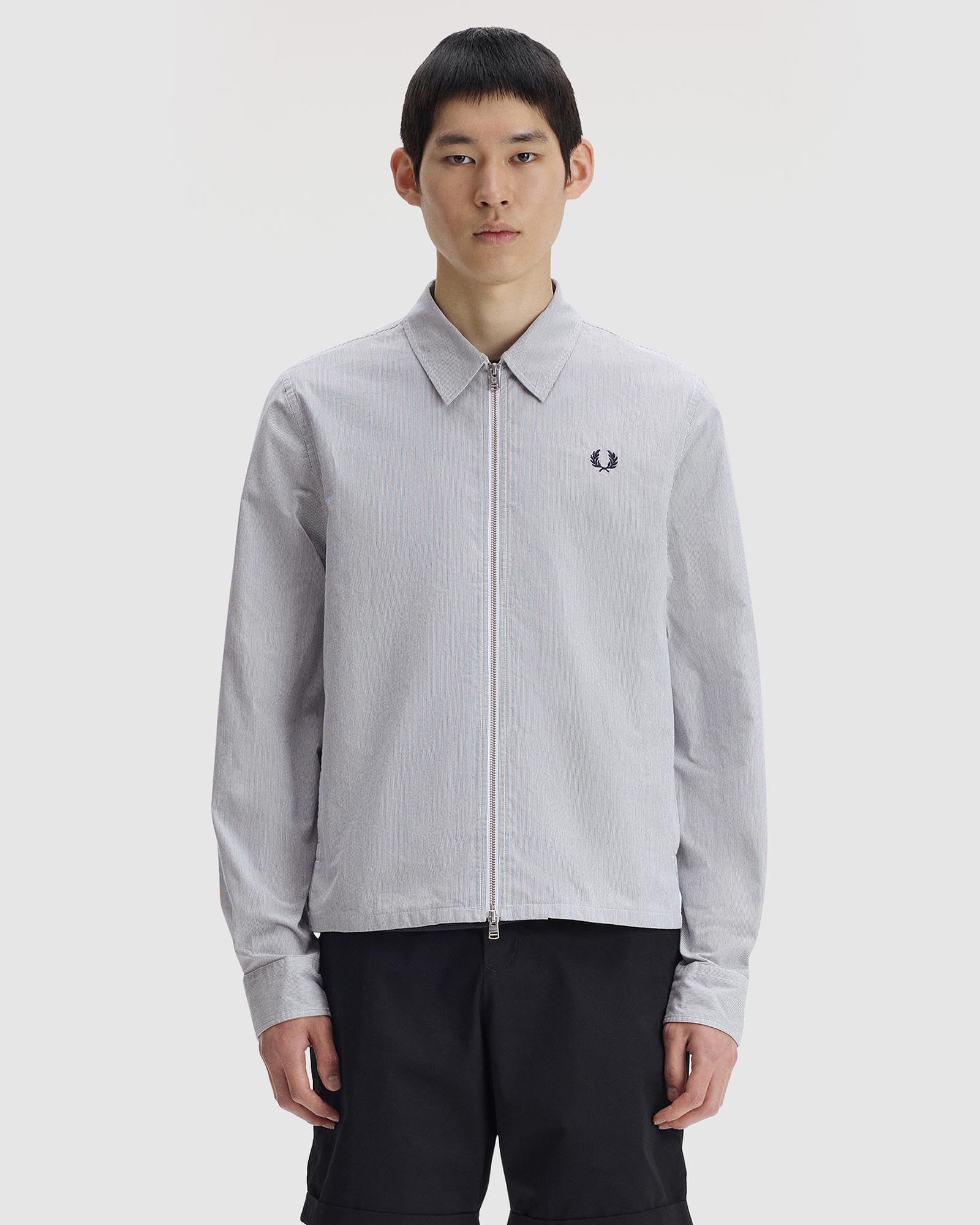 Striped Seersucker Zip Through Overshirt