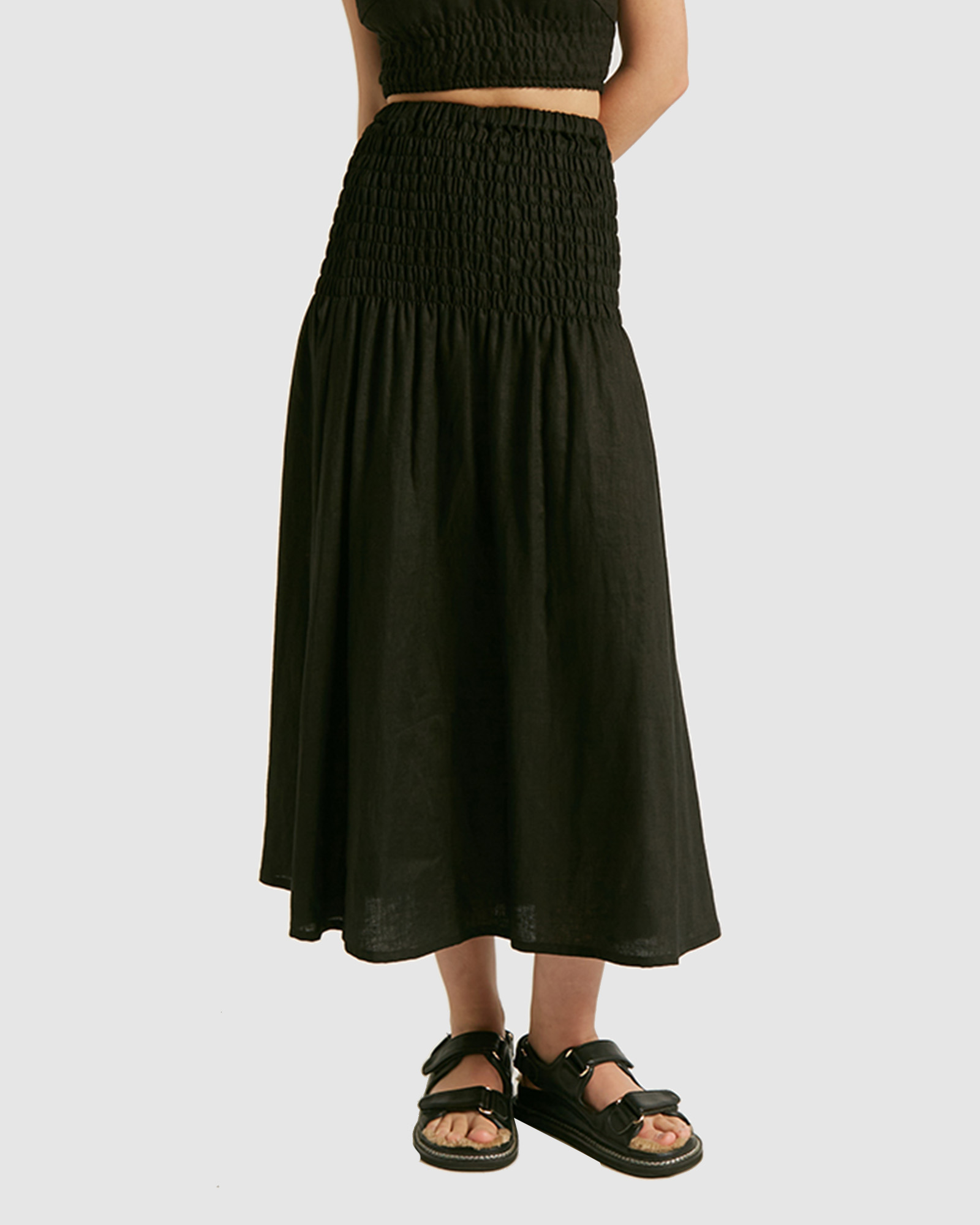 Chantille Shirred Linen Skirt
