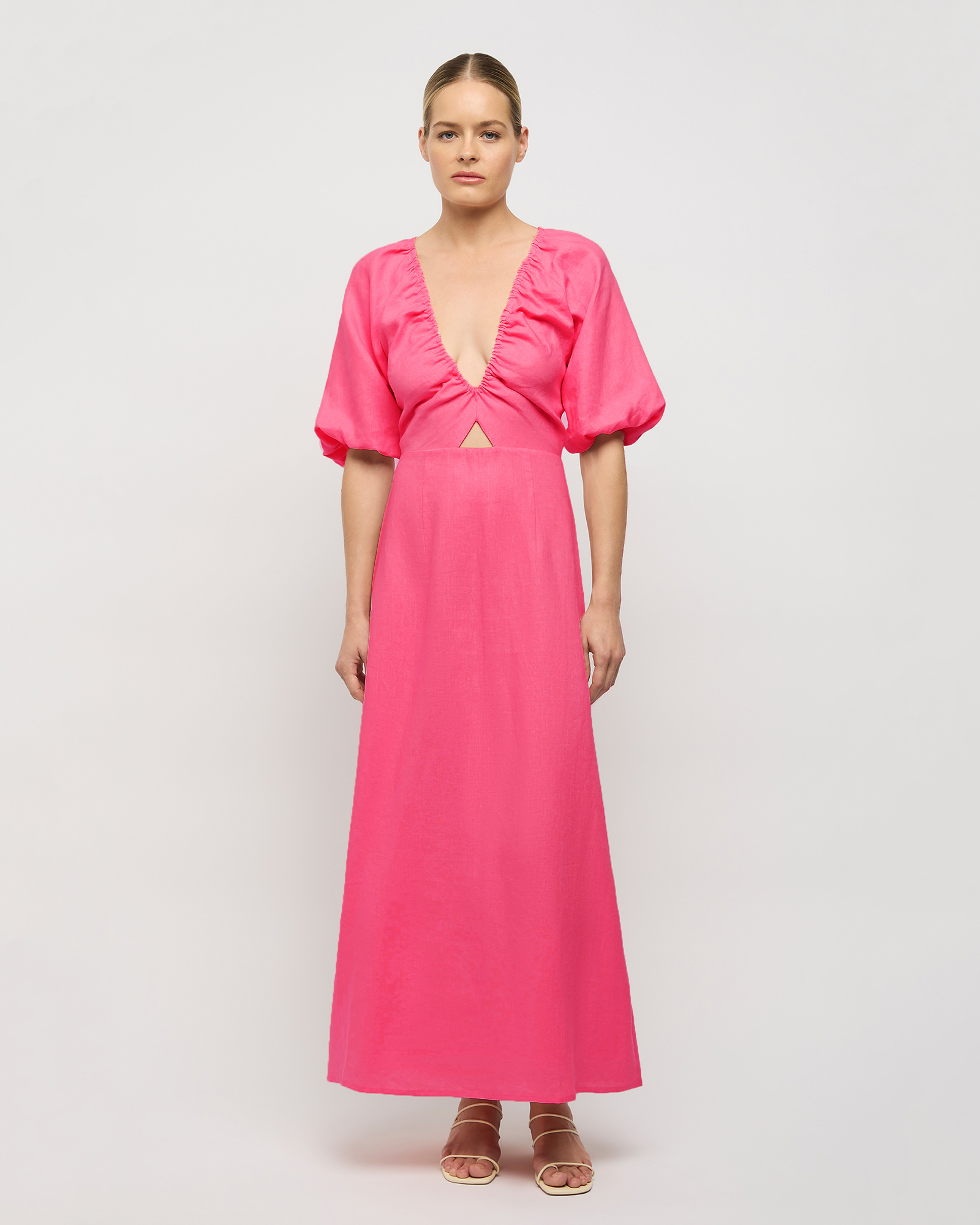 Thea Linen Balloon Sleeve Dress