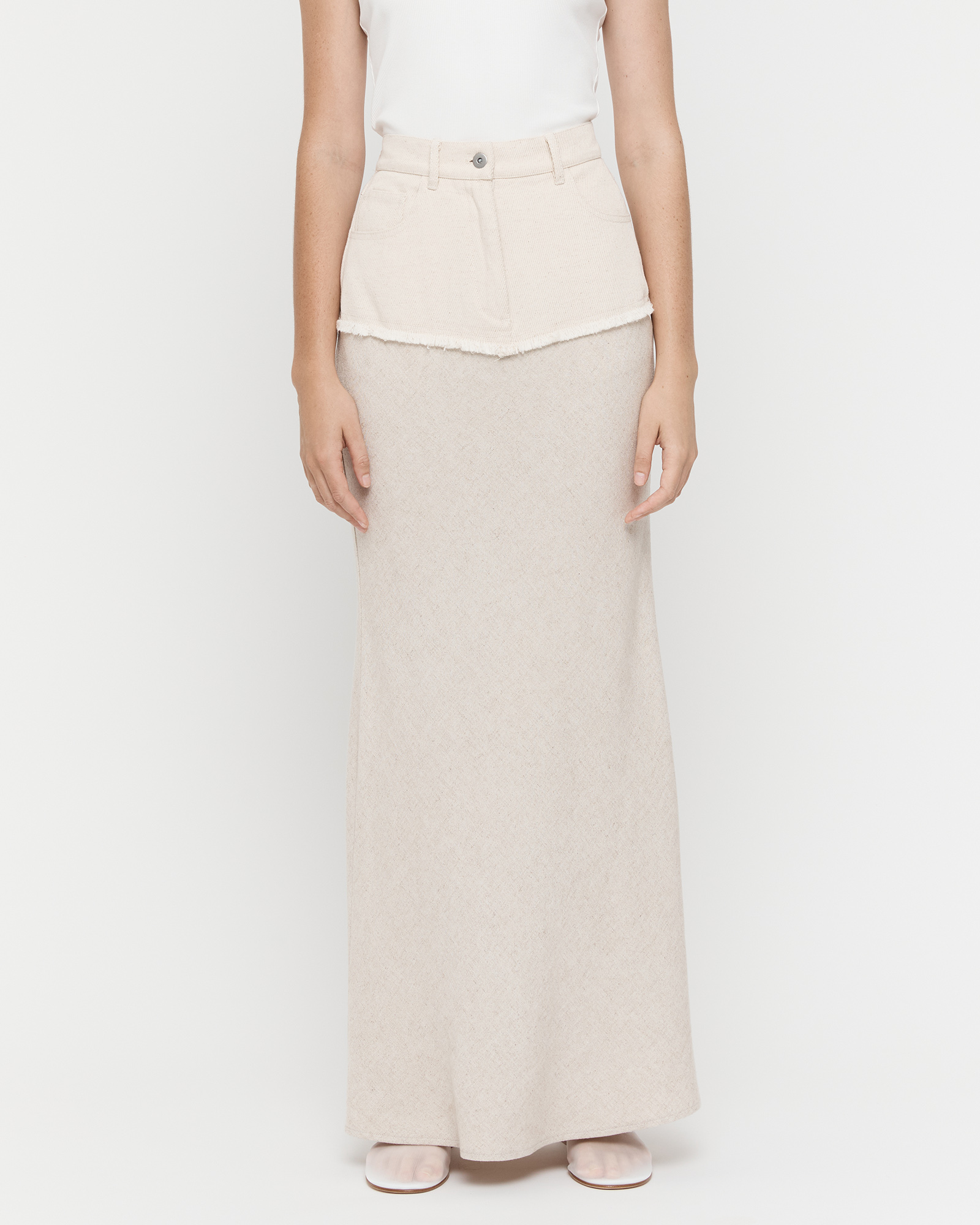 Cotton Linen Contrast Long Skirt