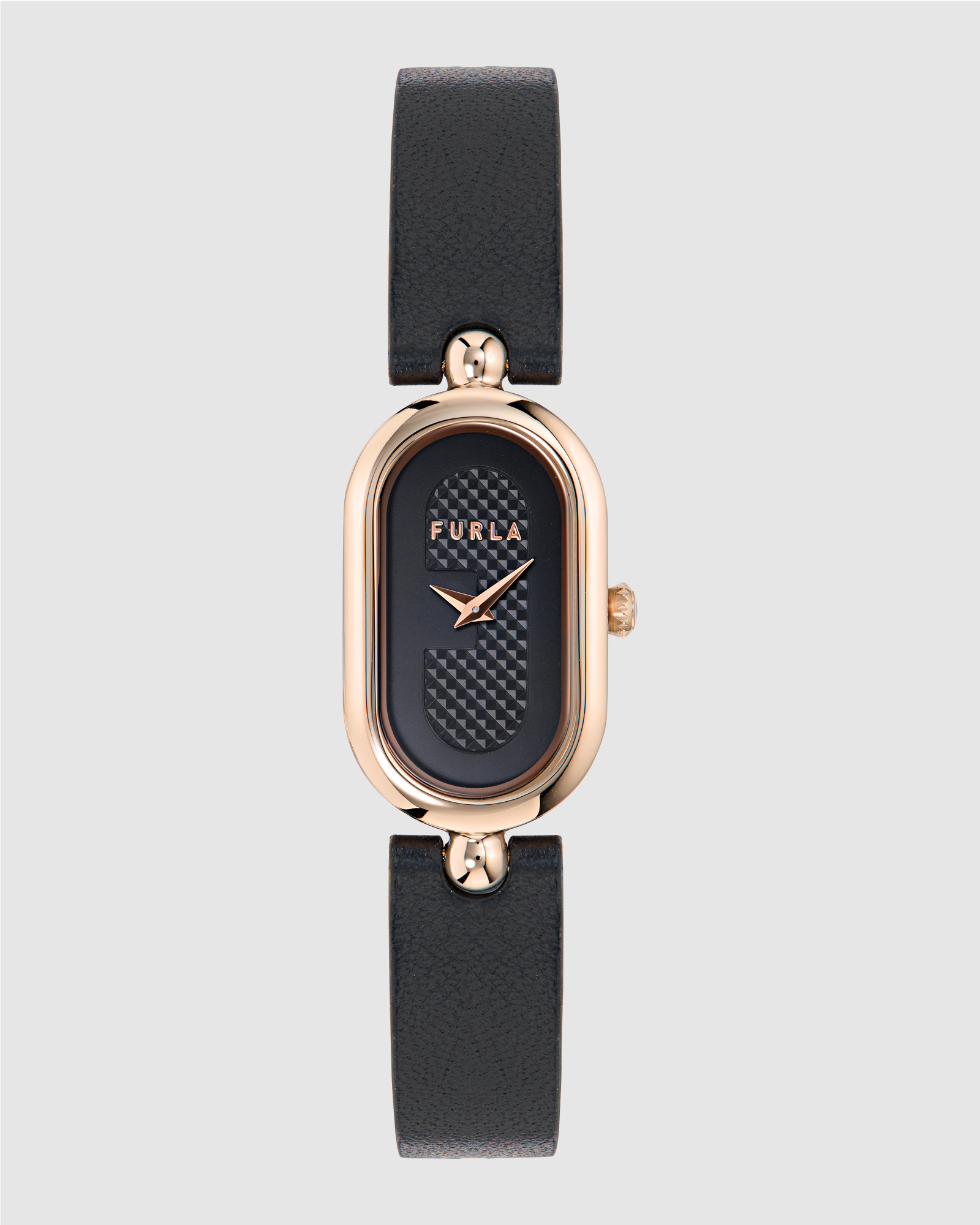 Ooh Rose 32mm Oval Rose Gold-Tone Case with Black Leather Strap