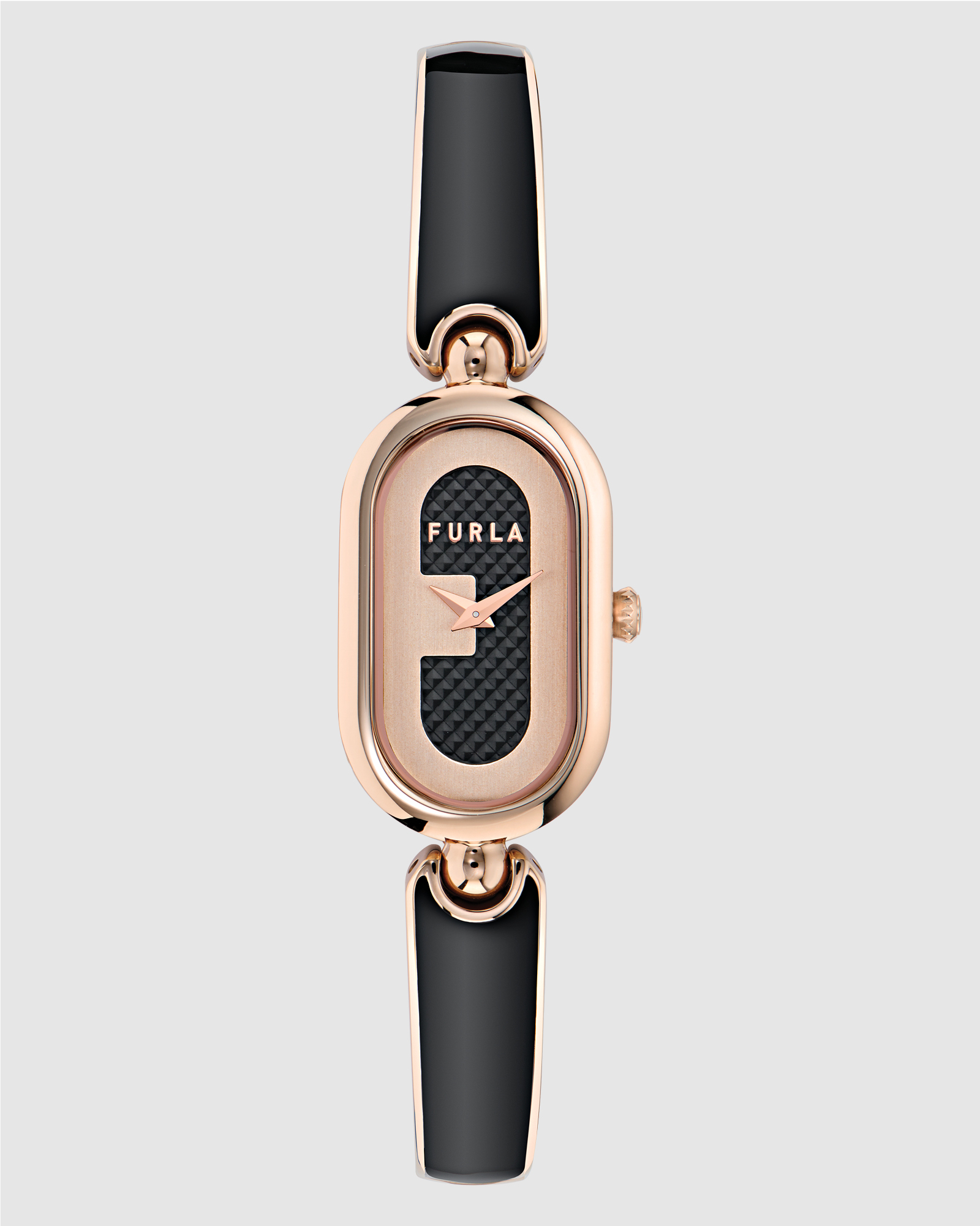 Ooh Rose Gold-Tone 19mm Black Enamel Bangle Watch