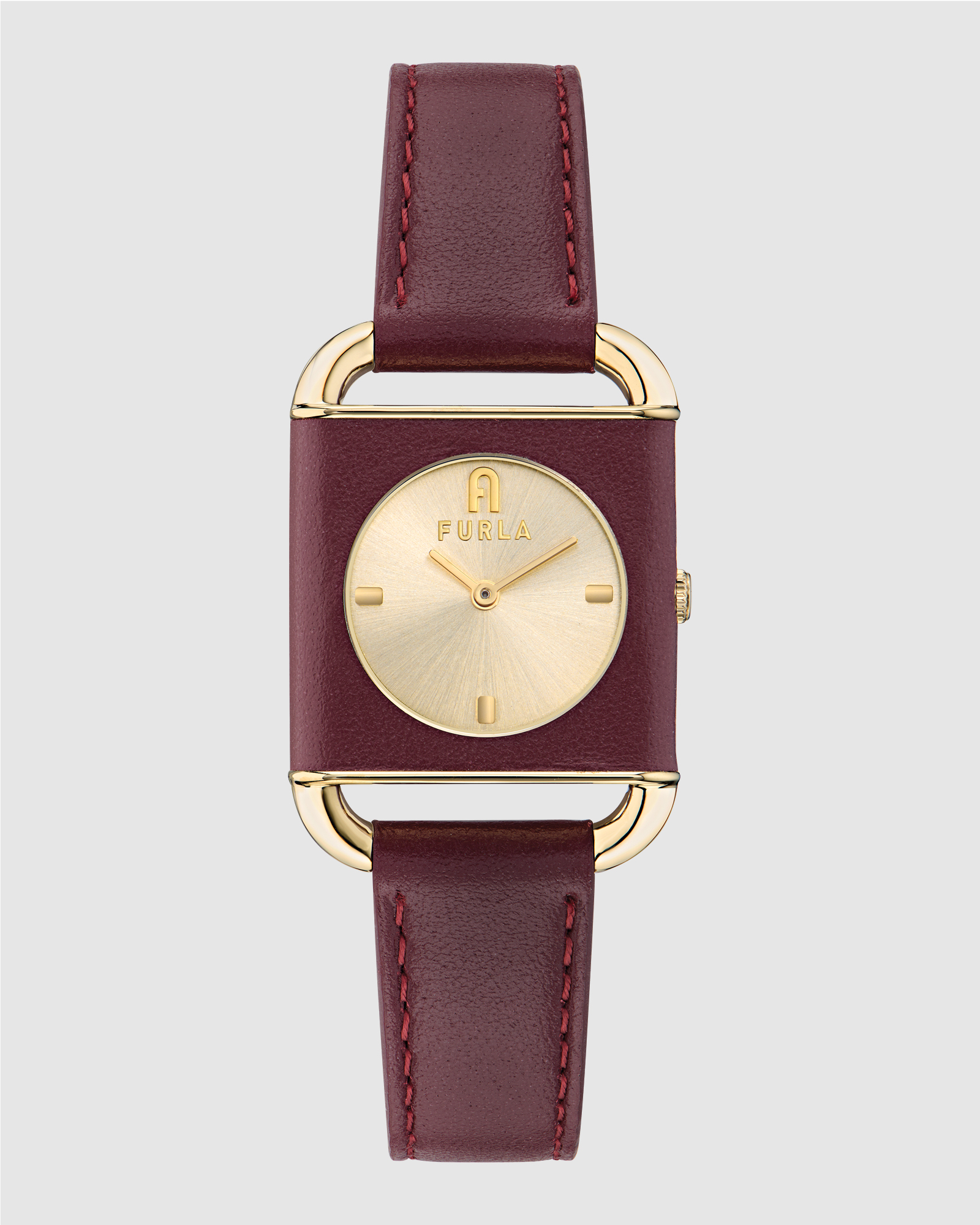 Arco Square Gold-Tone Dark Red Leather Watch