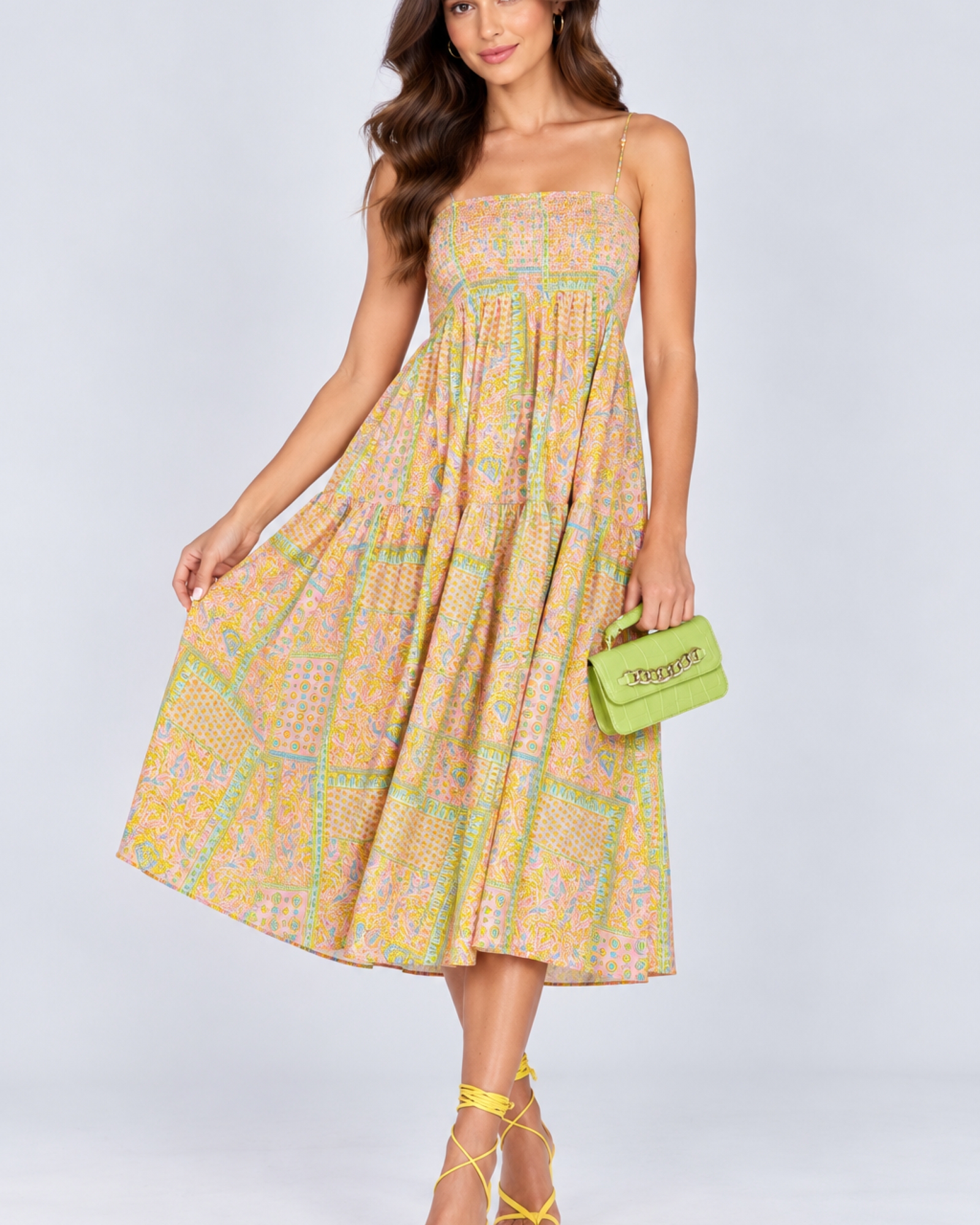 Shirred Bodice Midi Dress