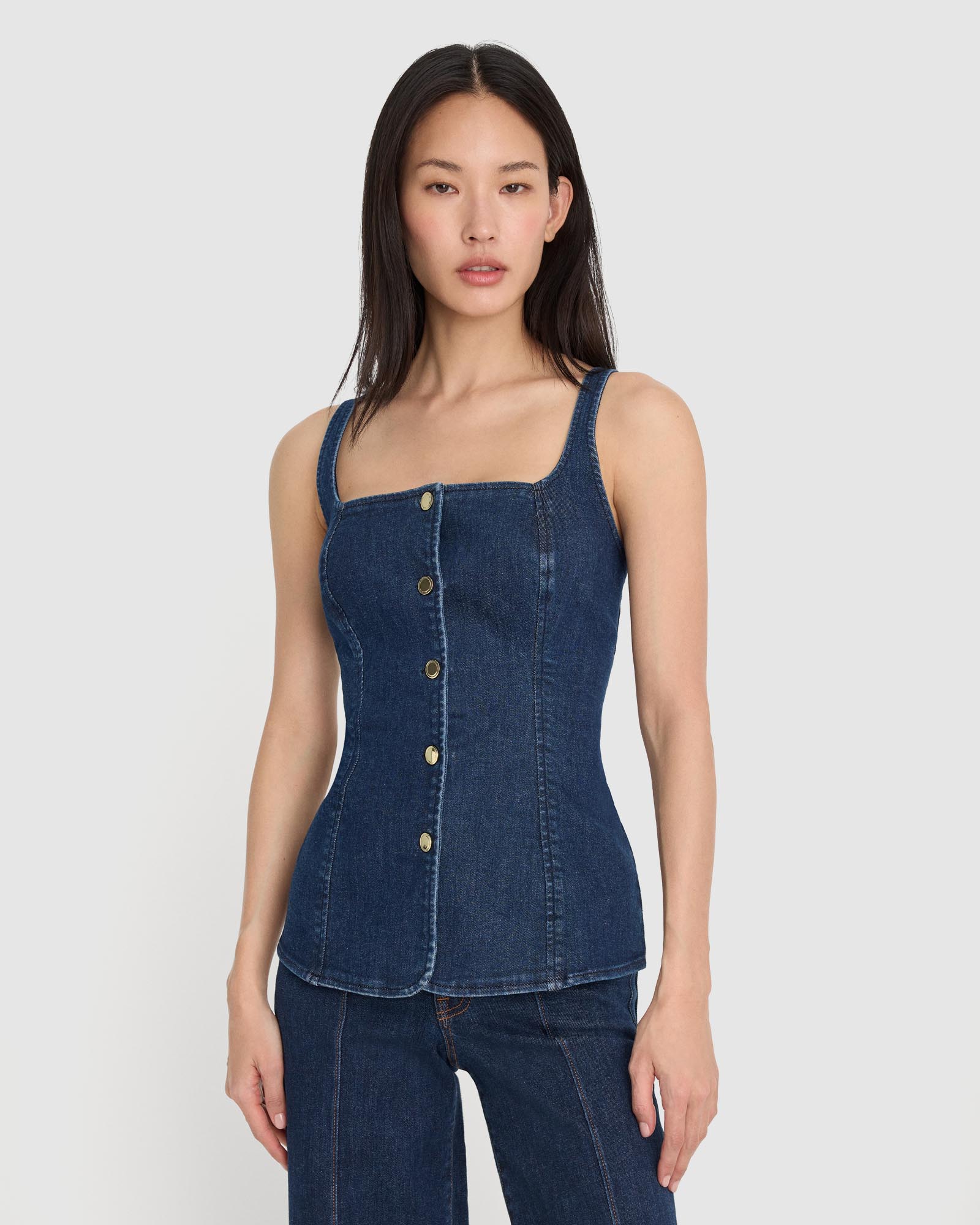 Sleeveless Denim Button Front