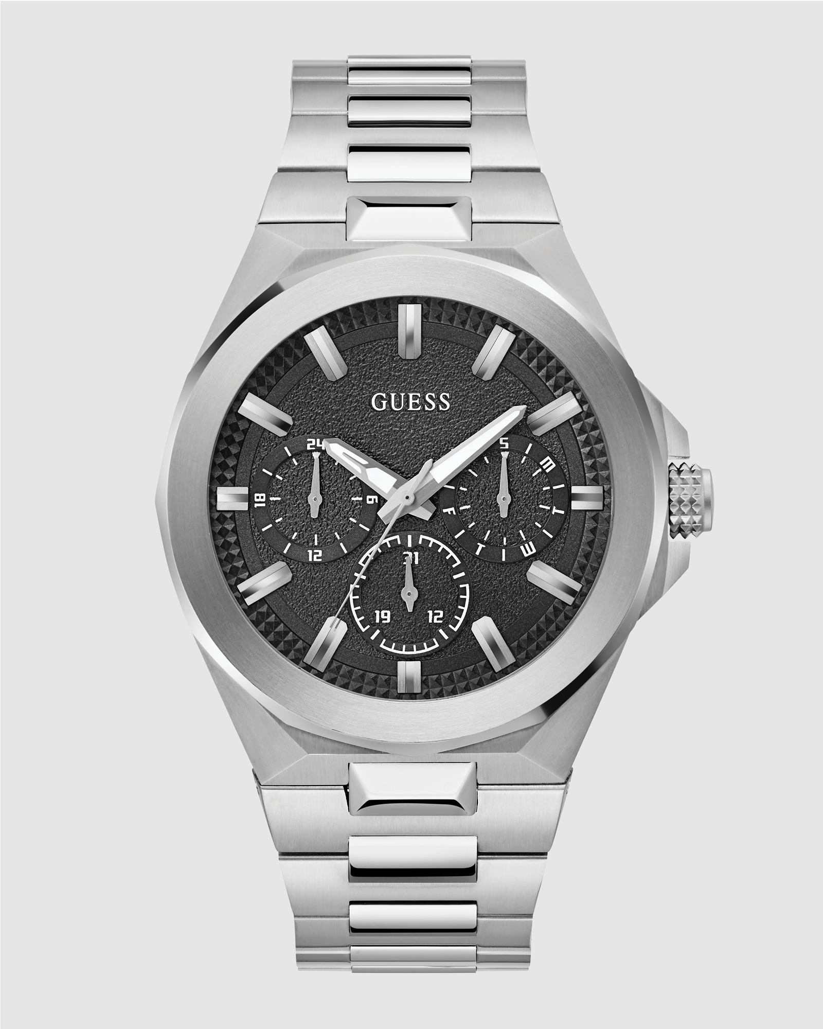 Silver-Tone Multi-function 46mm Black Dial Men's Watch