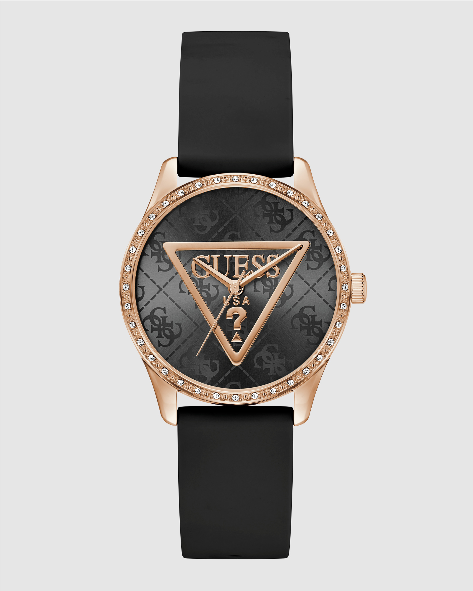 Guess Roxy Ladies Black Rose Gold Tone Analogue Watch