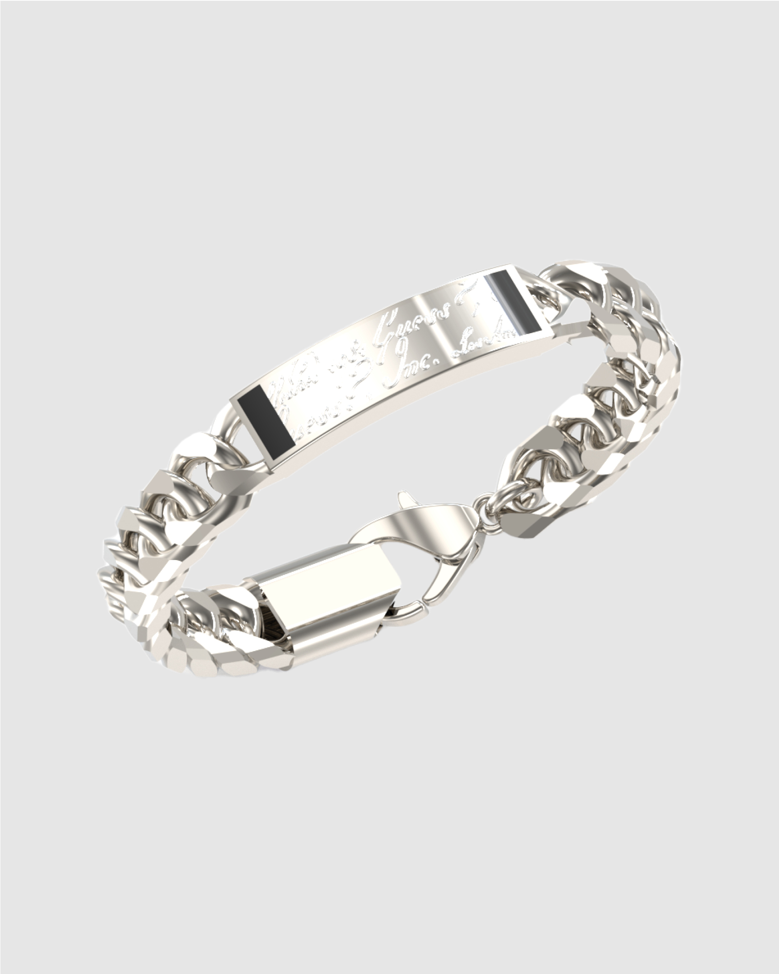 Silver-Tone Script Onyx Signet Bracelet