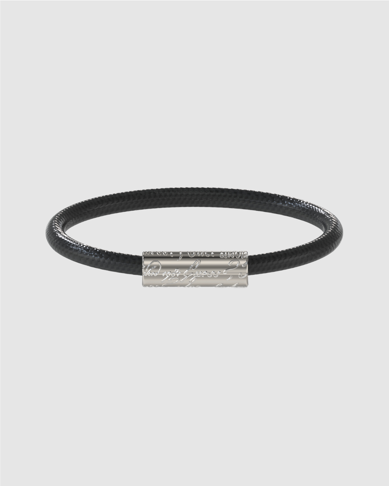Silver-Tone Black Leather Bracelet