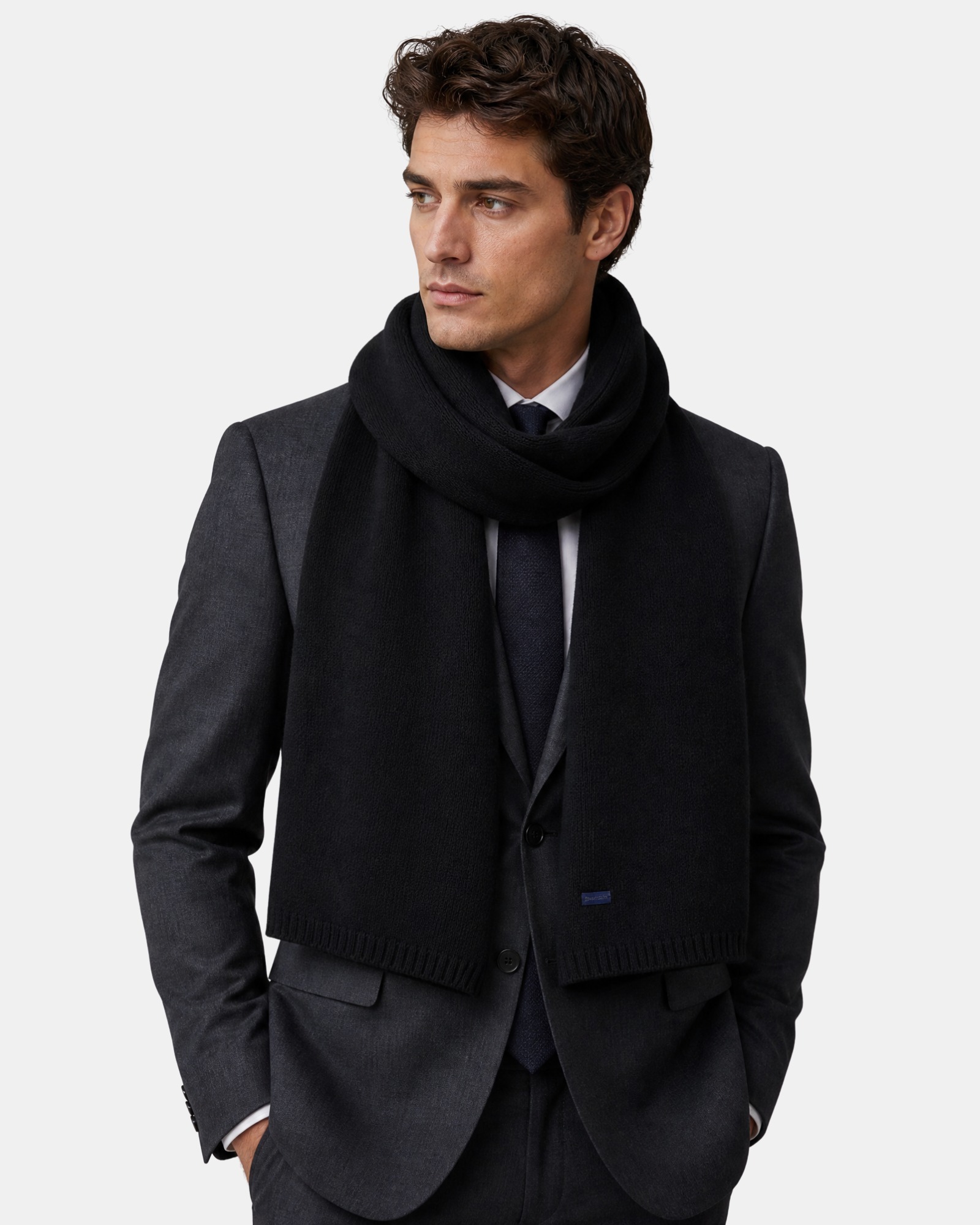 HENRY BUCKS Merino Wool Scarf BLACK