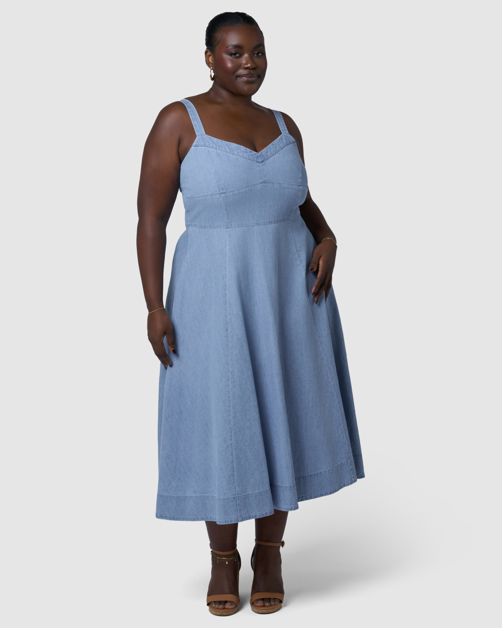Miki Denim Flared Midi Dress