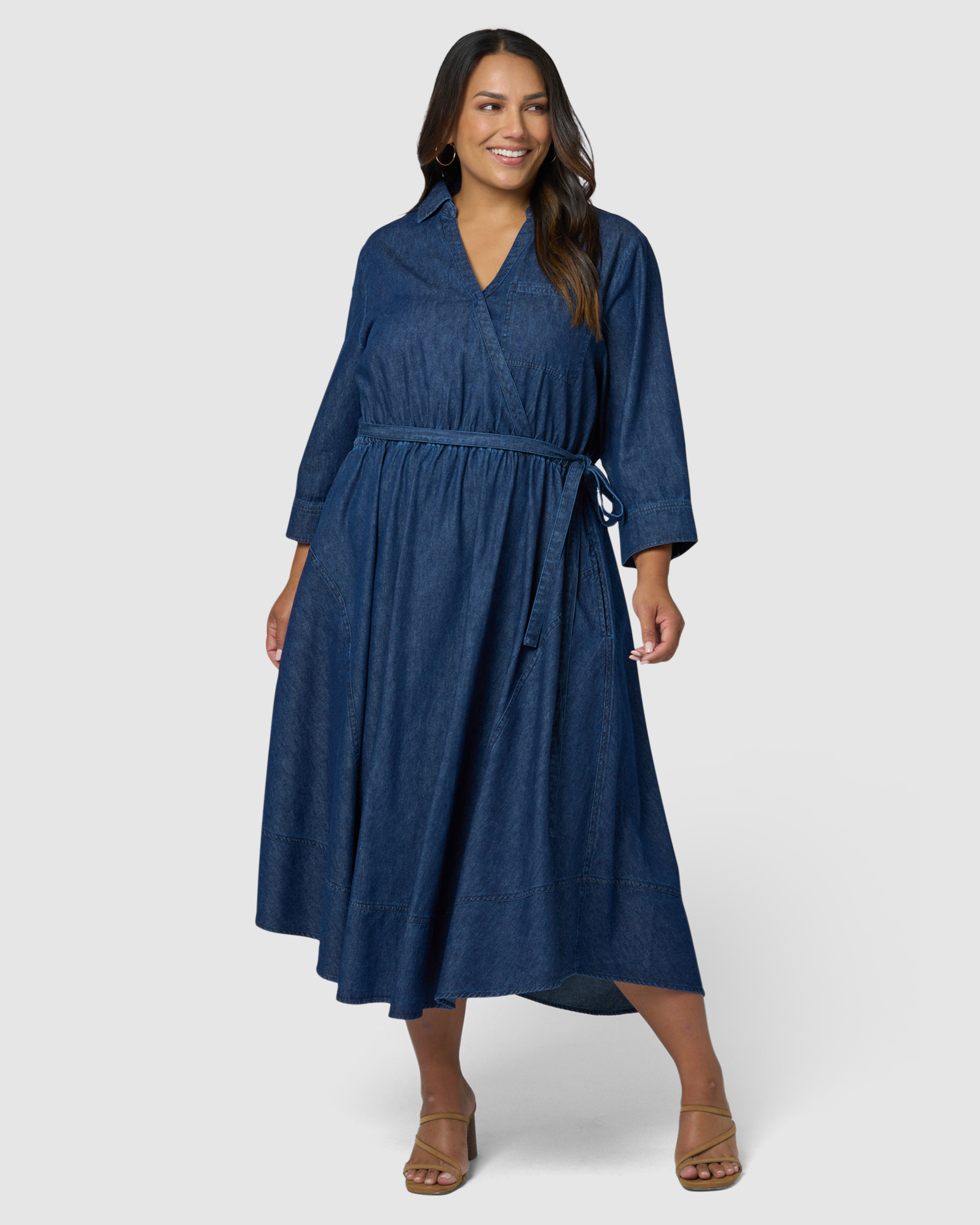 Thalia Chambray Wrap Midi Dress