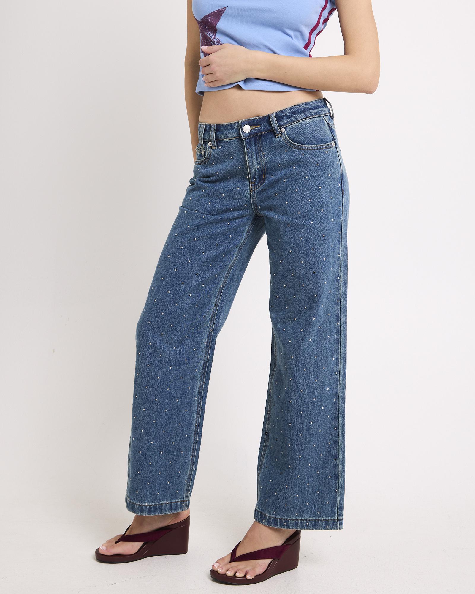 Razor Rhinestone Straight Denim Jeans