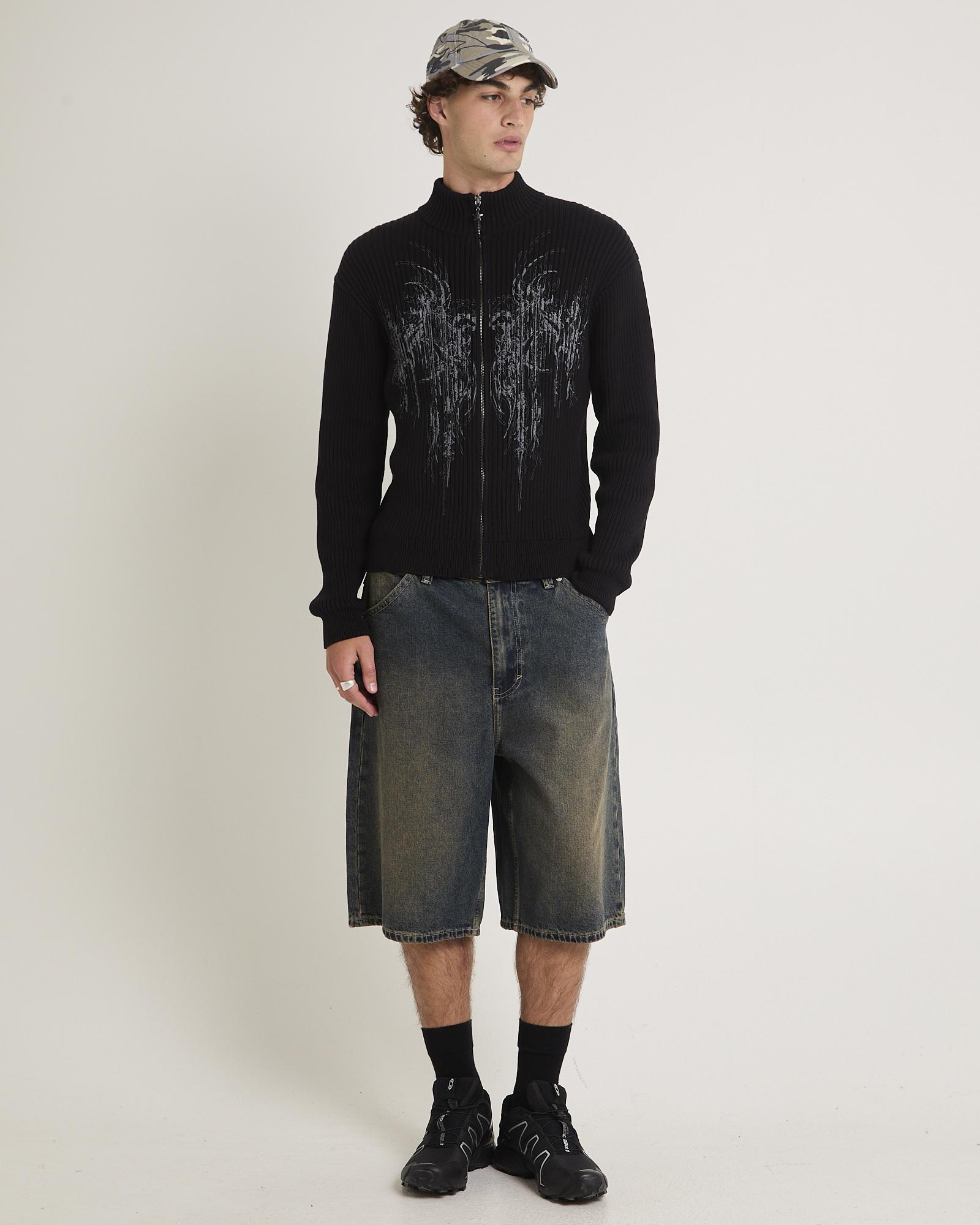 Funnel Neck Zip Through Knit Jumper