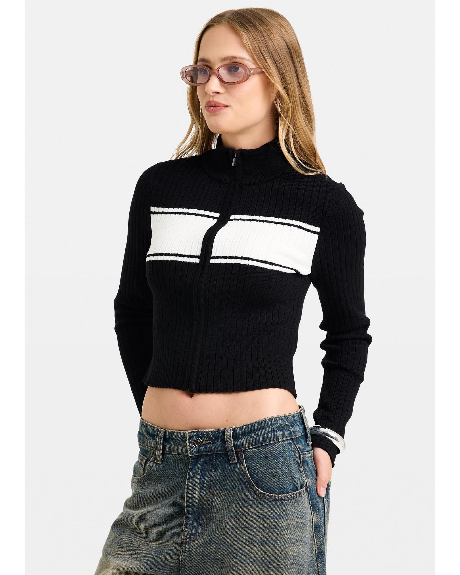Uma Stripe Zip Through Knit Top