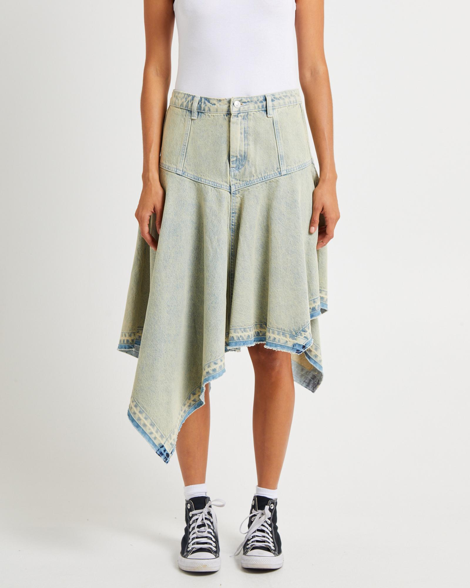 Lopez Handkerchief Hem Denim Skirt
