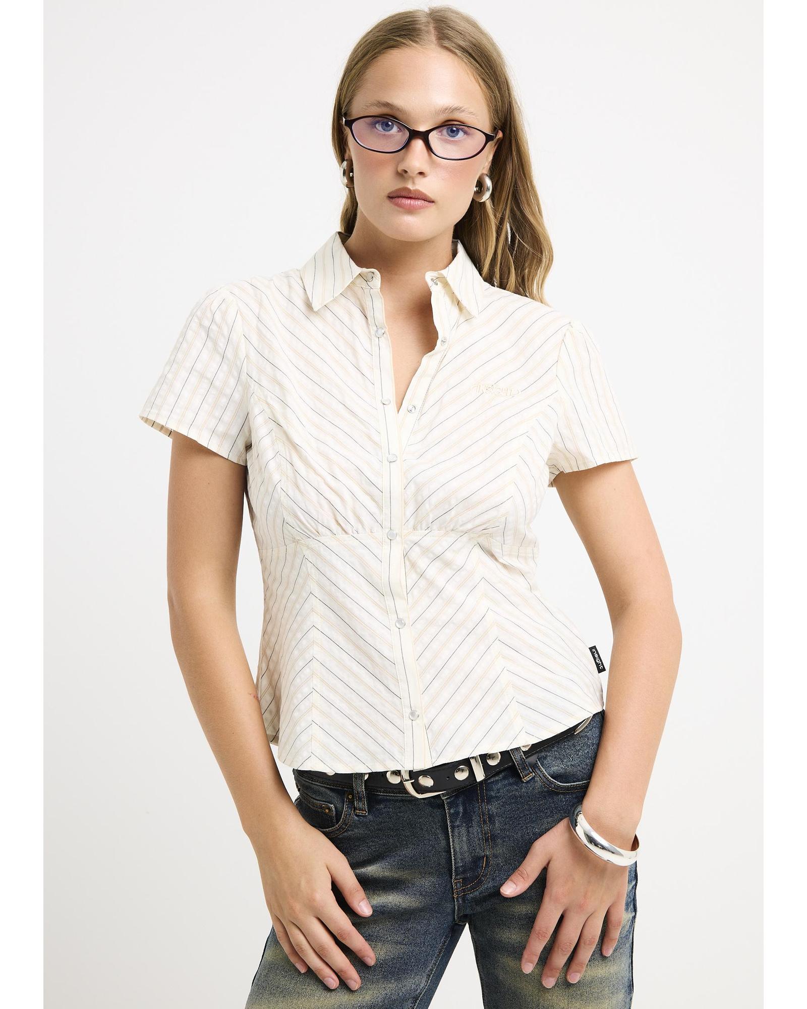 Zahra Short Sleeeve Bias Stripe Shirt