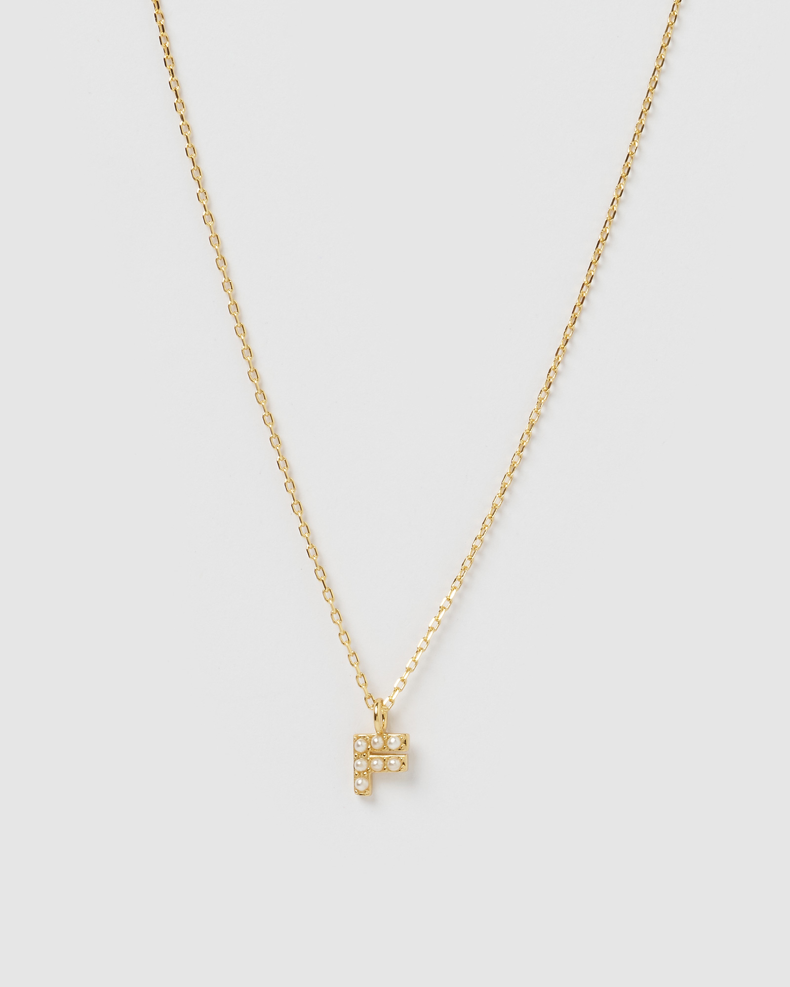 Pearl Letter F Necklace Gold