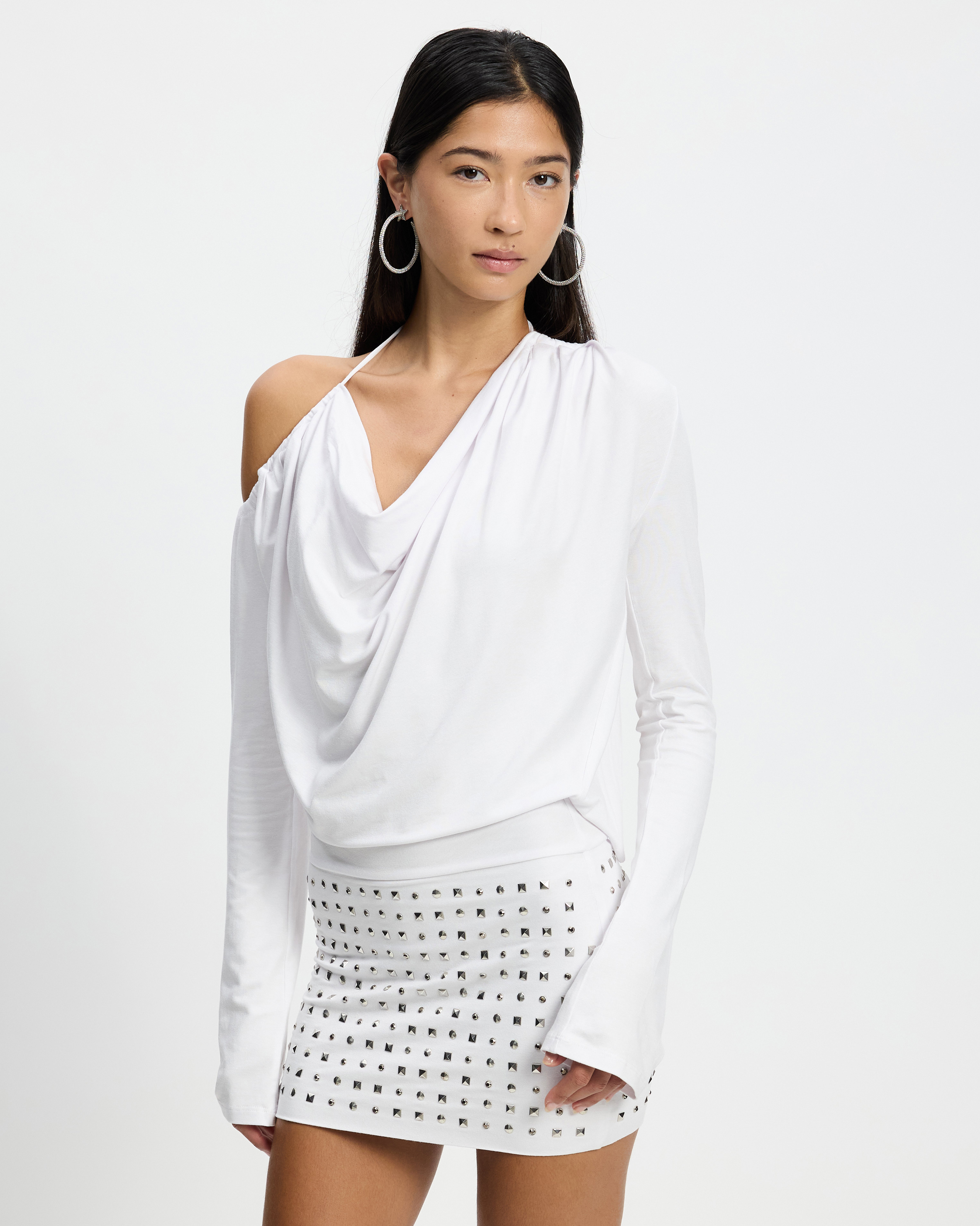Draped Mini Dress With Stud Skirt