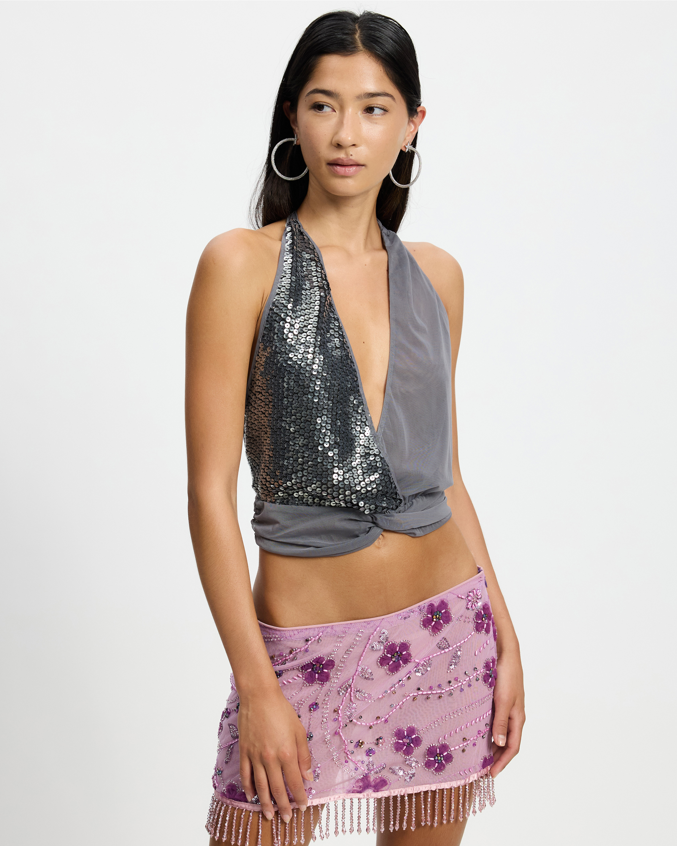 Sequin Mesh Twist Top
