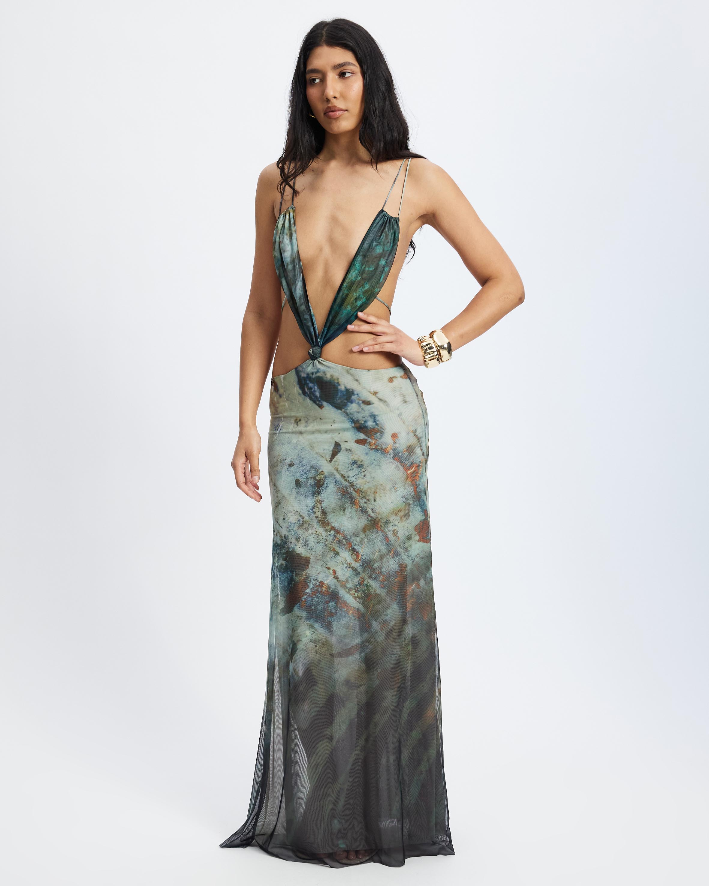 Strappy Maxi Dress - Abstract Print