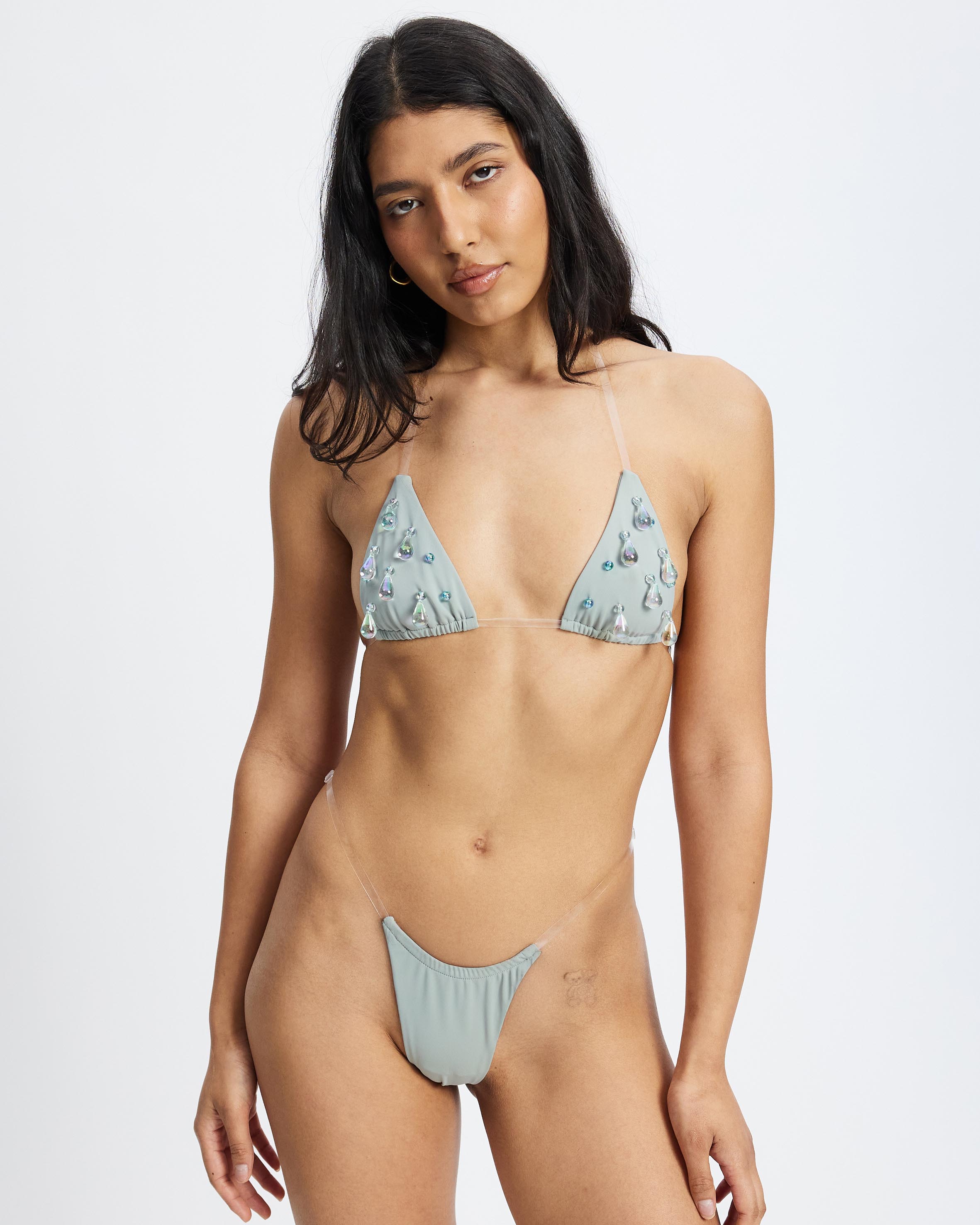 Triangle Clear Straps Bikini Top
