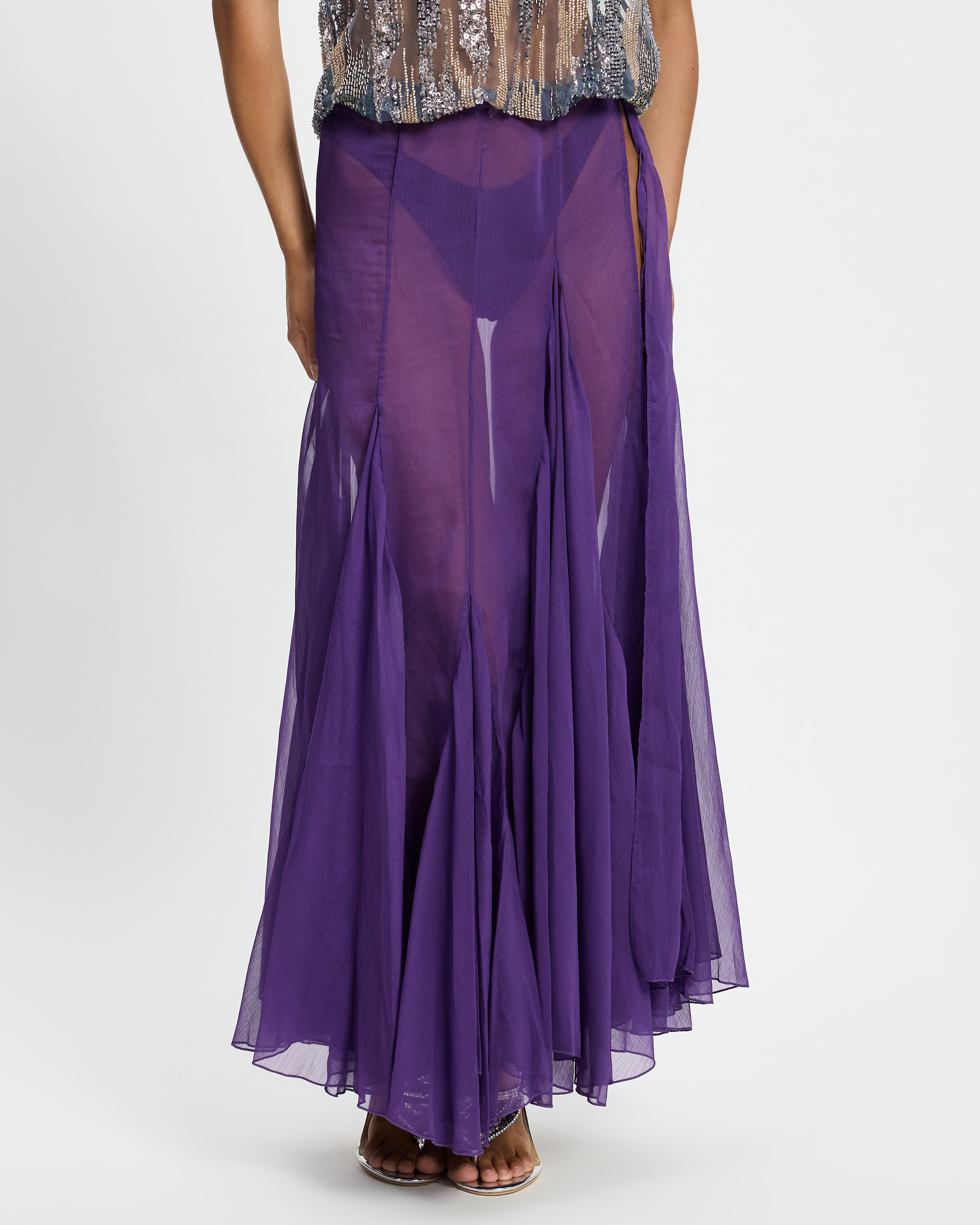 Godet Maxi Skirt With Tie