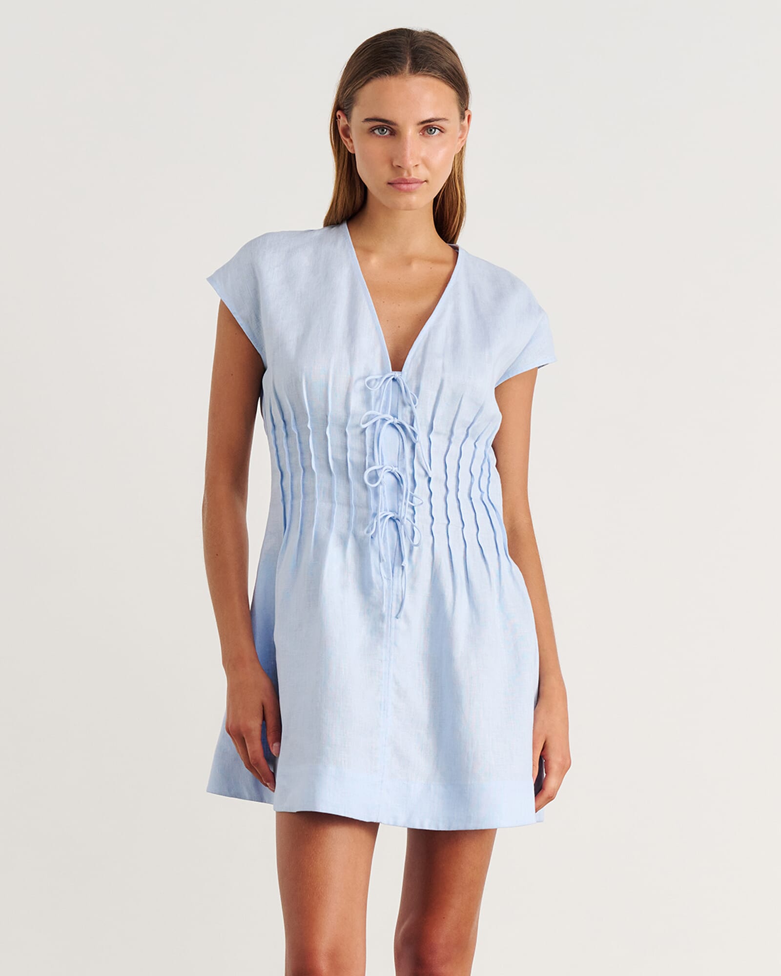 Delphine Pintuck Linen Mini Dress