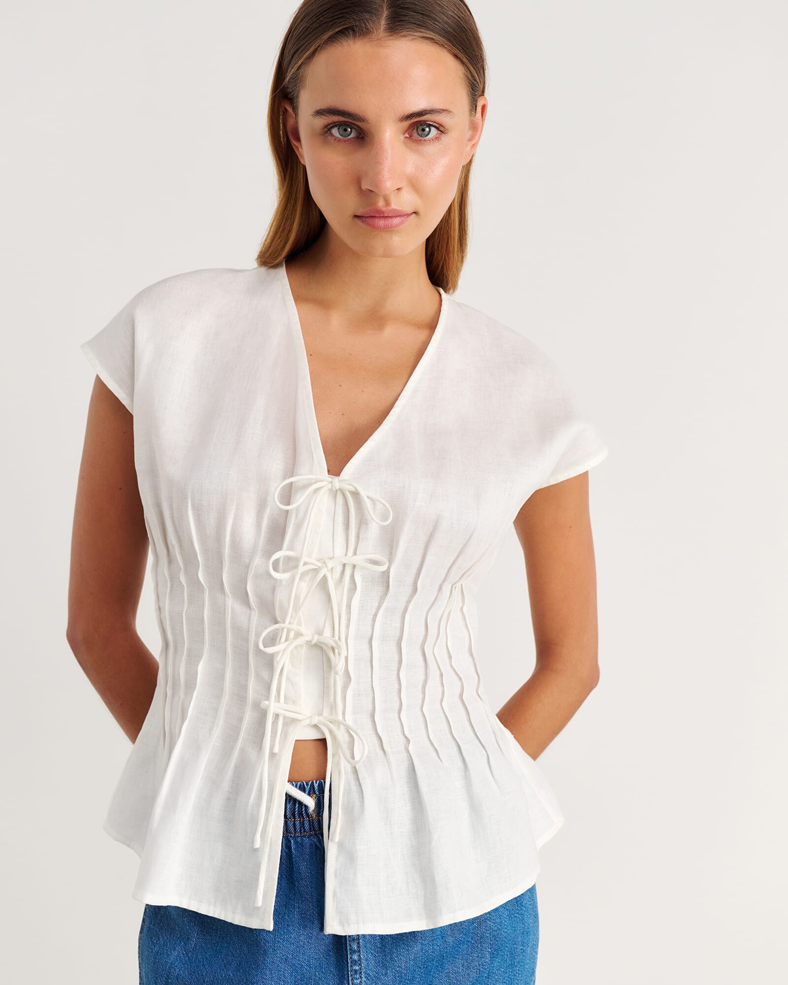 Delphine Pintuck Linen Blouse