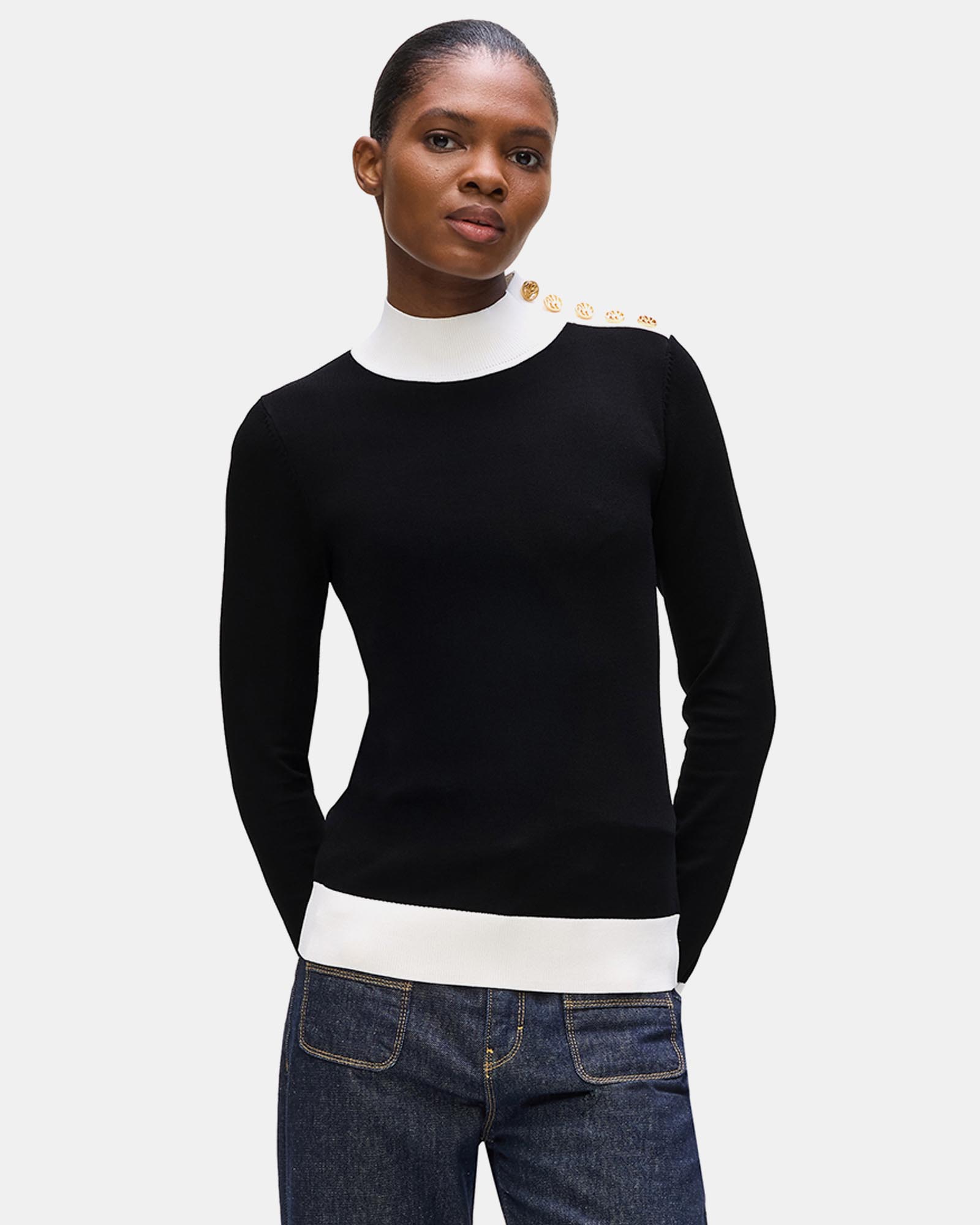 Button Detail Neck Knitwear
