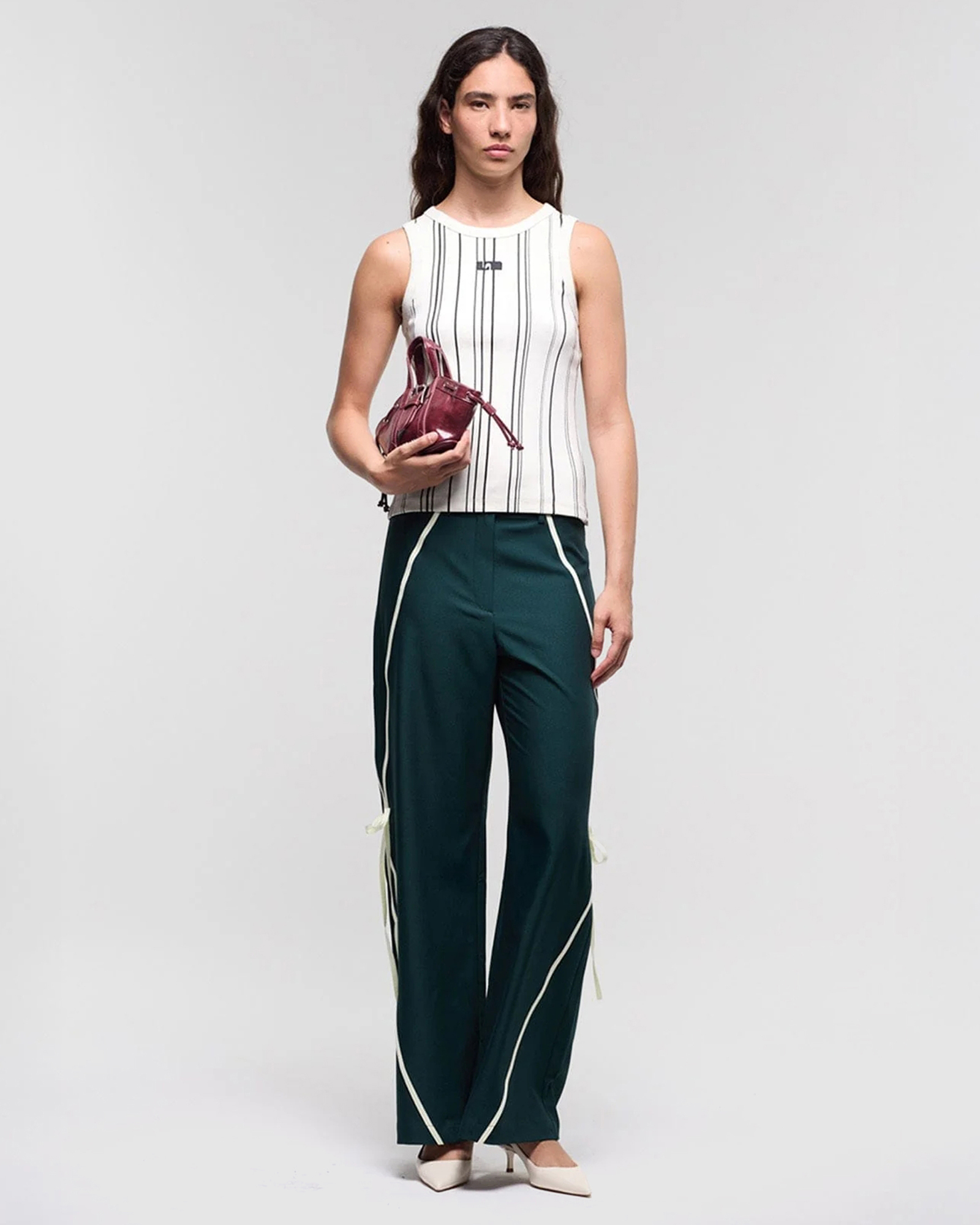 Striped Embroidered Logo Top