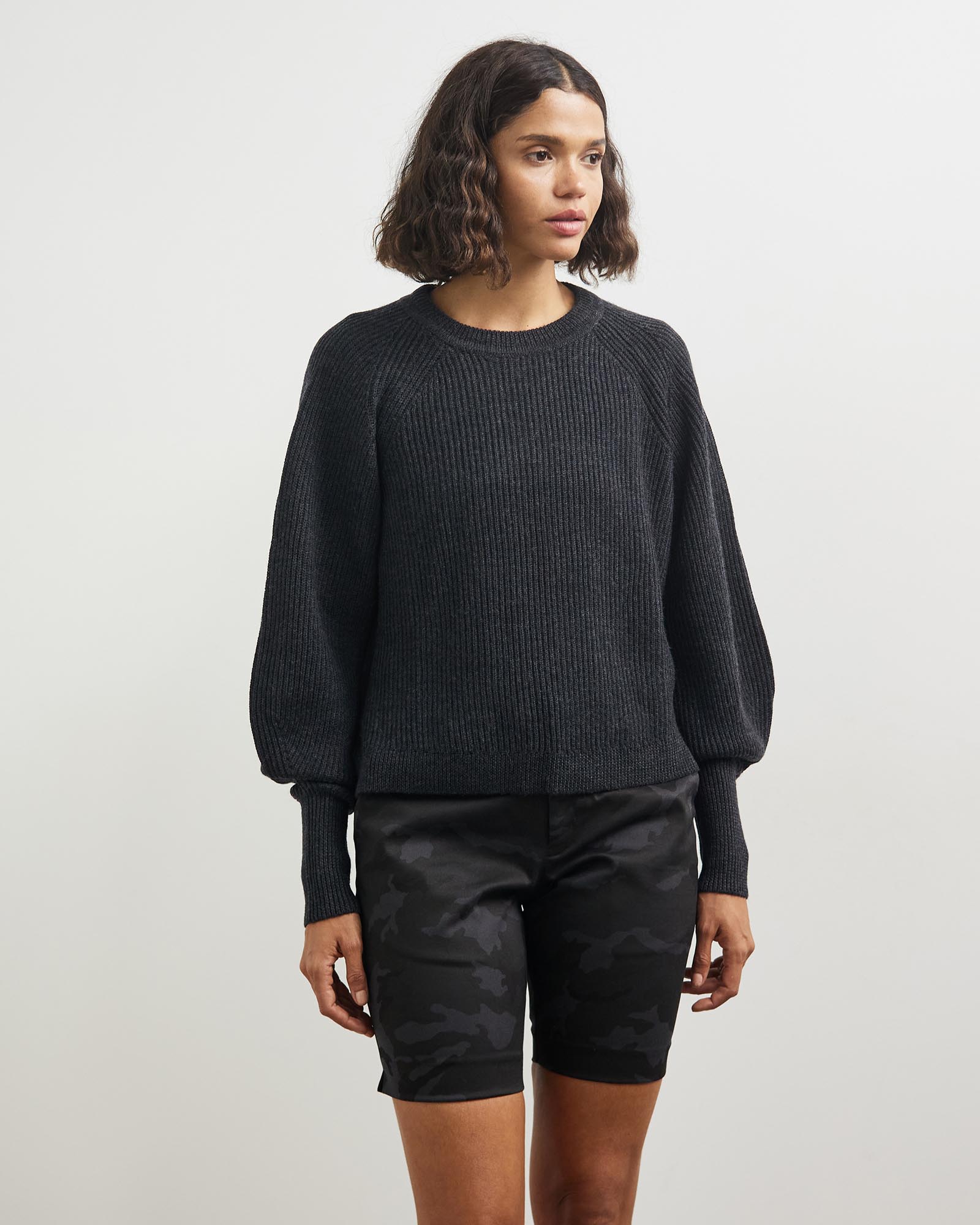Sculptured Sleeve Crew Neck