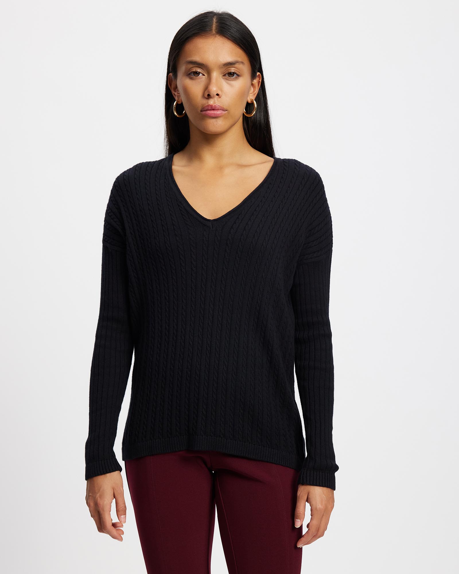 V-Neck Cable Sweater