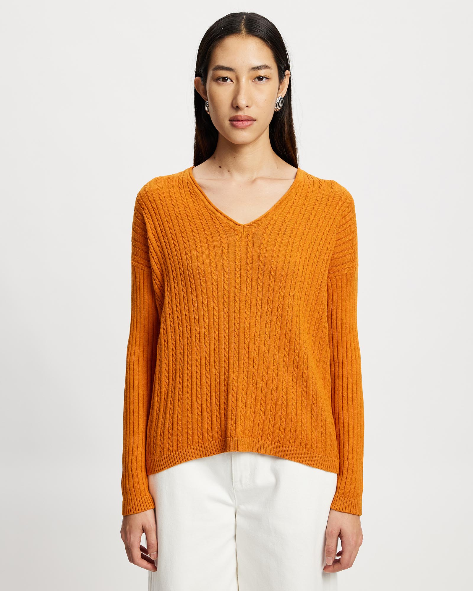 V-Neck Cable Sweater