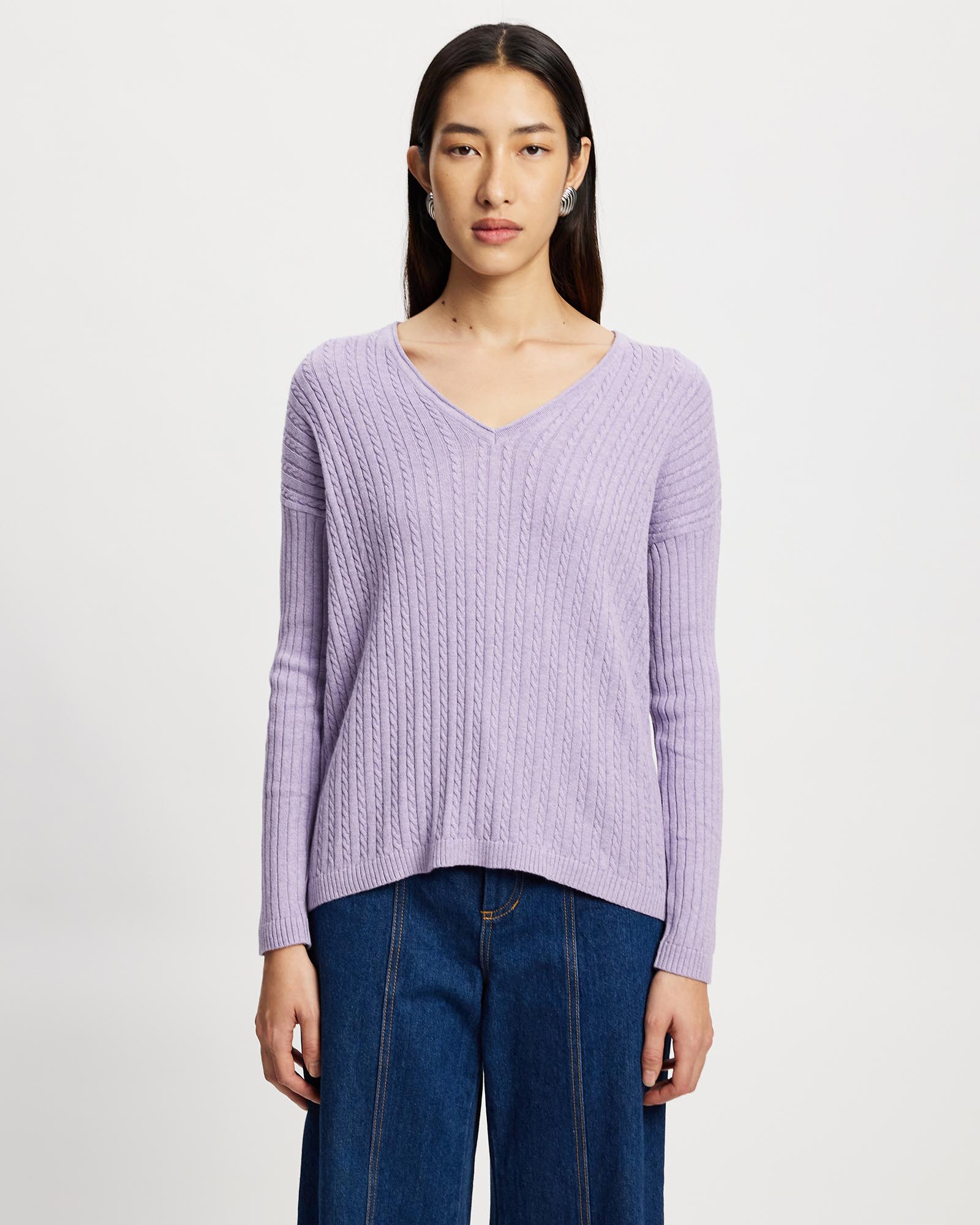 V-Neck Cable Sweater