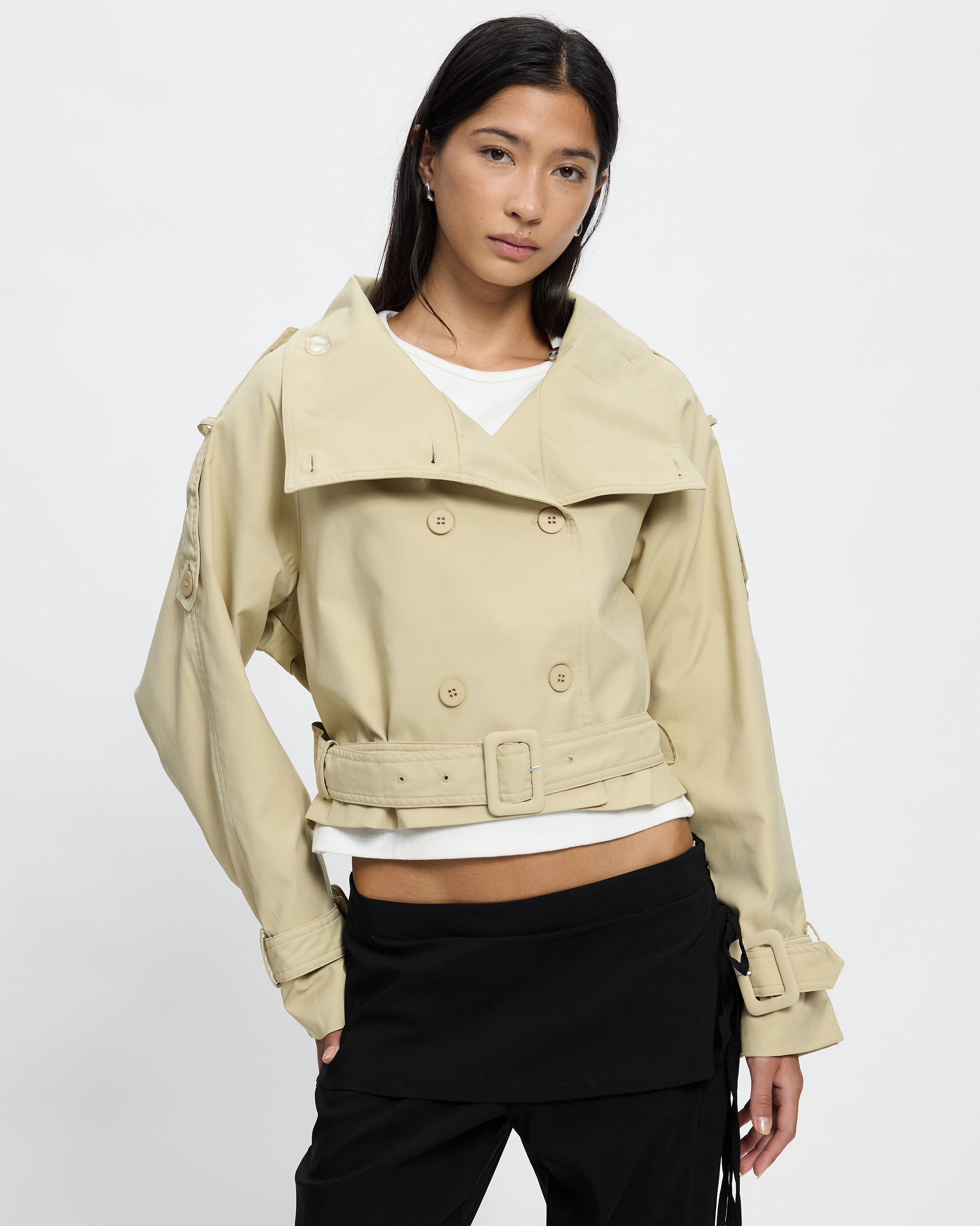 Blanc Cropped Trench Coat - ICONIC EXCLUSIVE