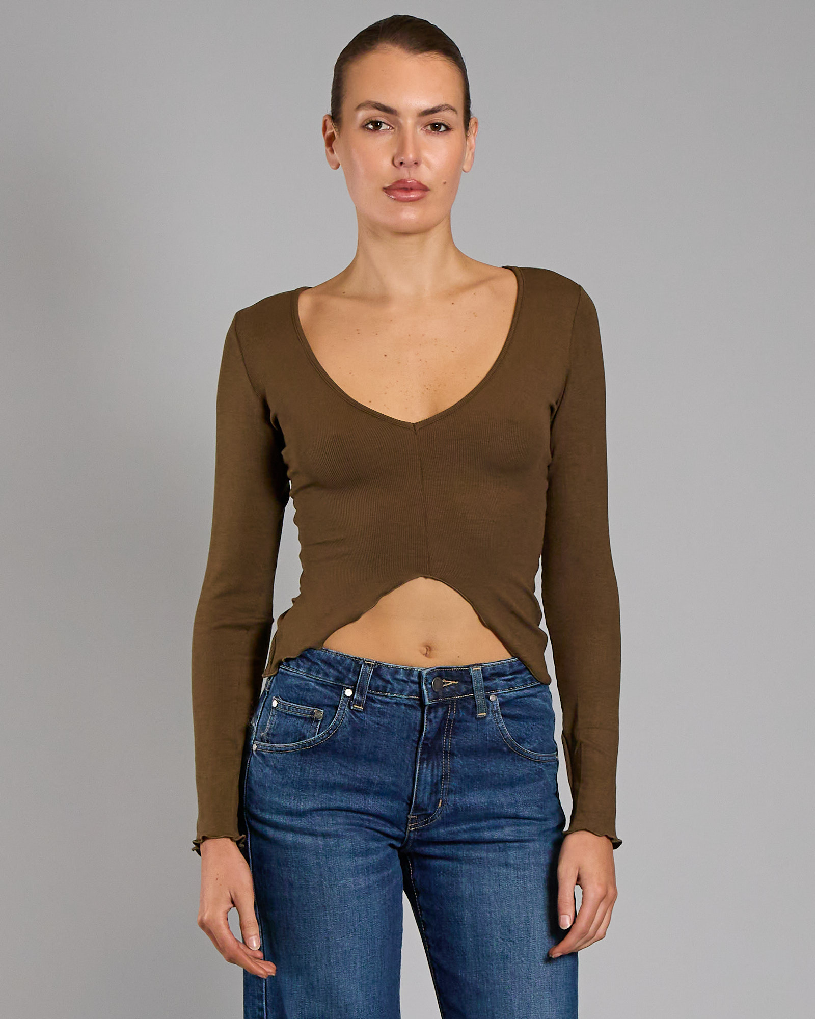 Rosie Rib Top - Chocolate Brown