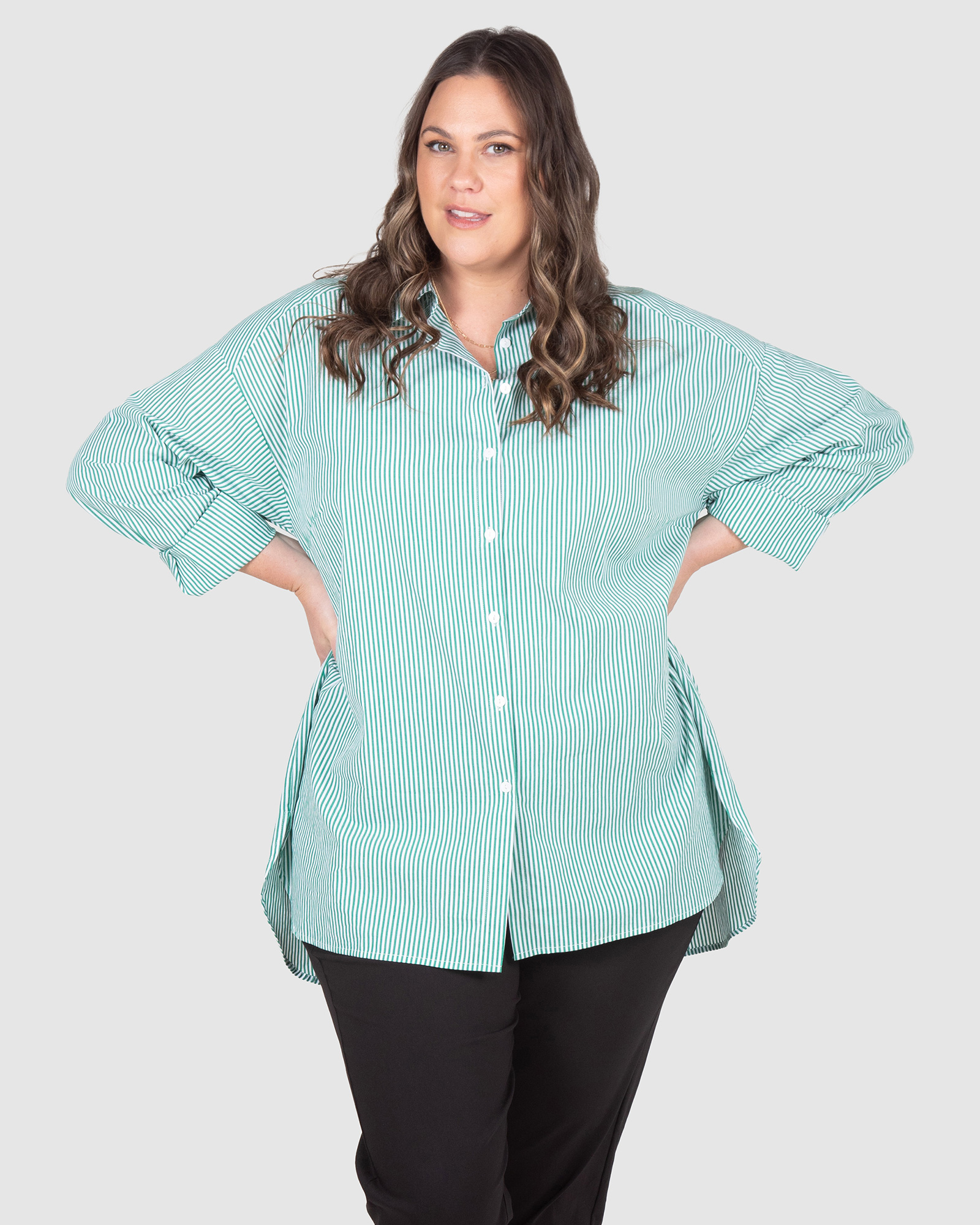 Leah Stripe Curved Hem Over Shirt
