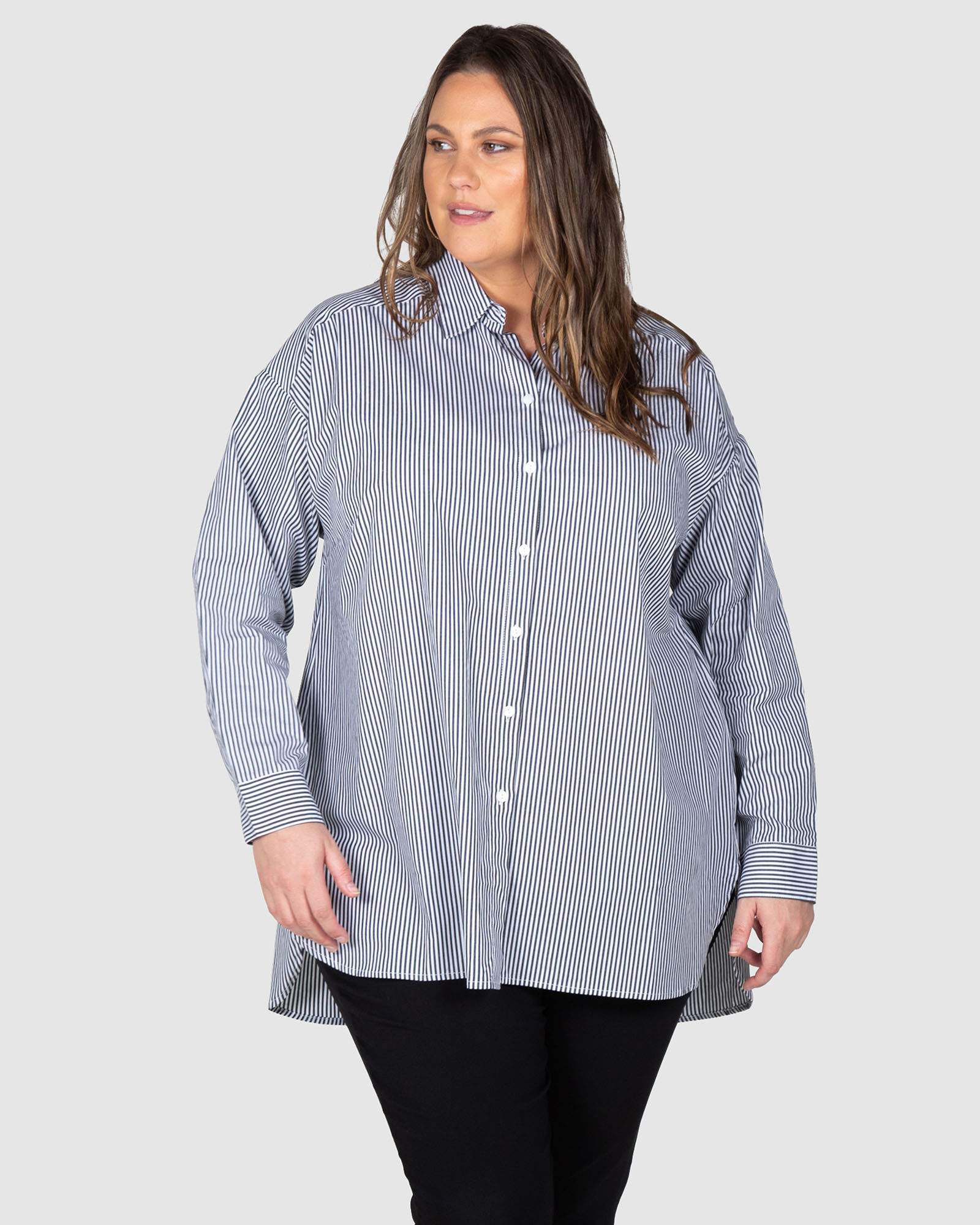 Leah Stripe Curved Hem Over Shirt