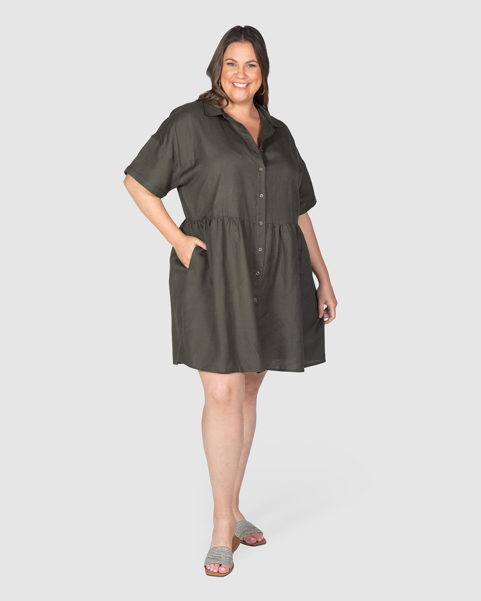 Liv Button Front Linen Dress